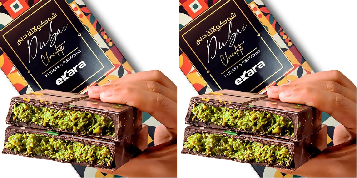 Velafee Dubai Chocolate Bar Pistachio Kunafa Milk 200g, Dubai Made Viral Dubai Pistachio Chocolate Bar, Middle Eastern Dessert, Premium UAE Milk Chocolate, Gift Box (Pack of 2)