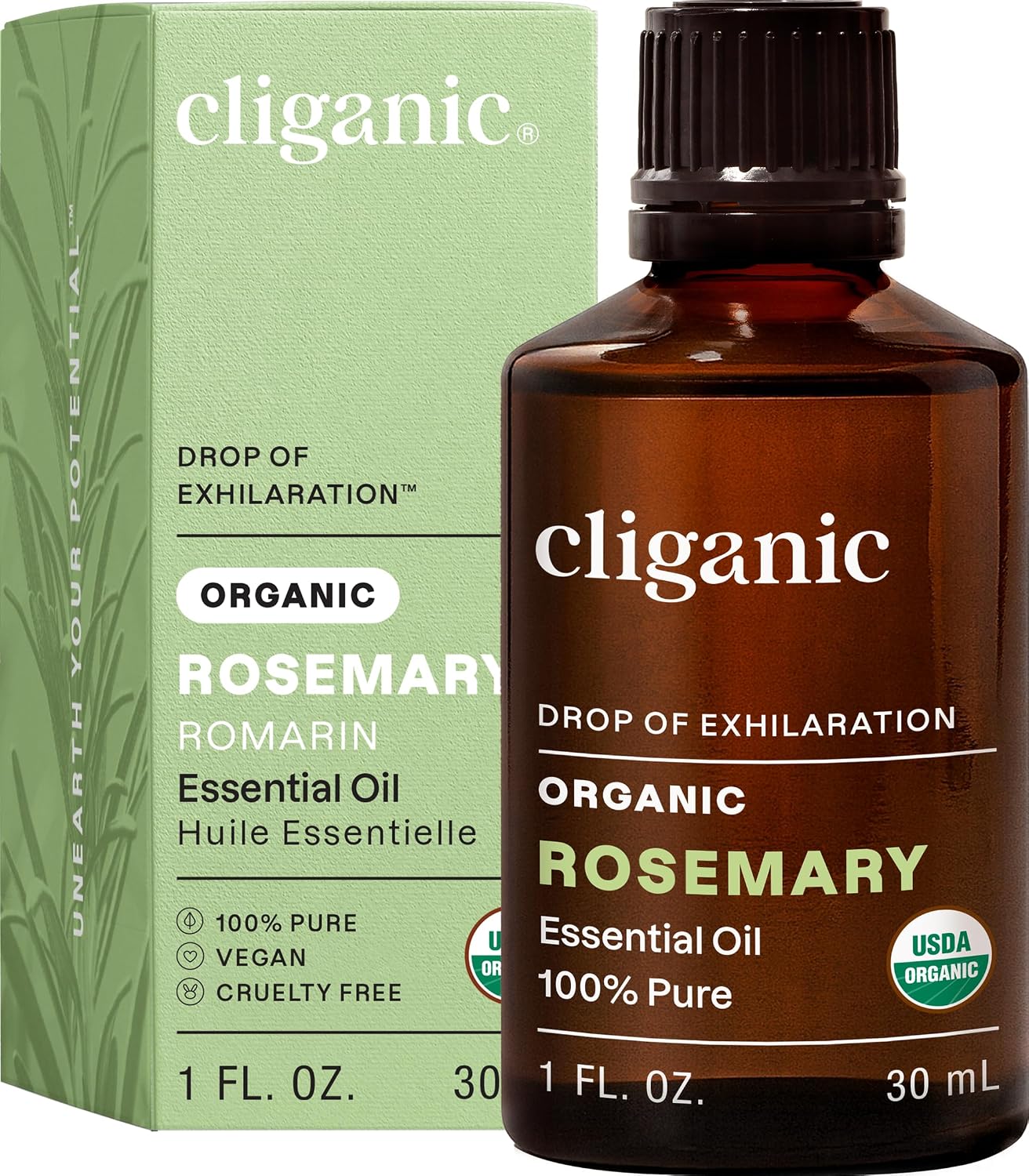 Cliganic Organic Rosemary Essential Oil for Diffuser, 100% Pure, 1 Fl Oz
