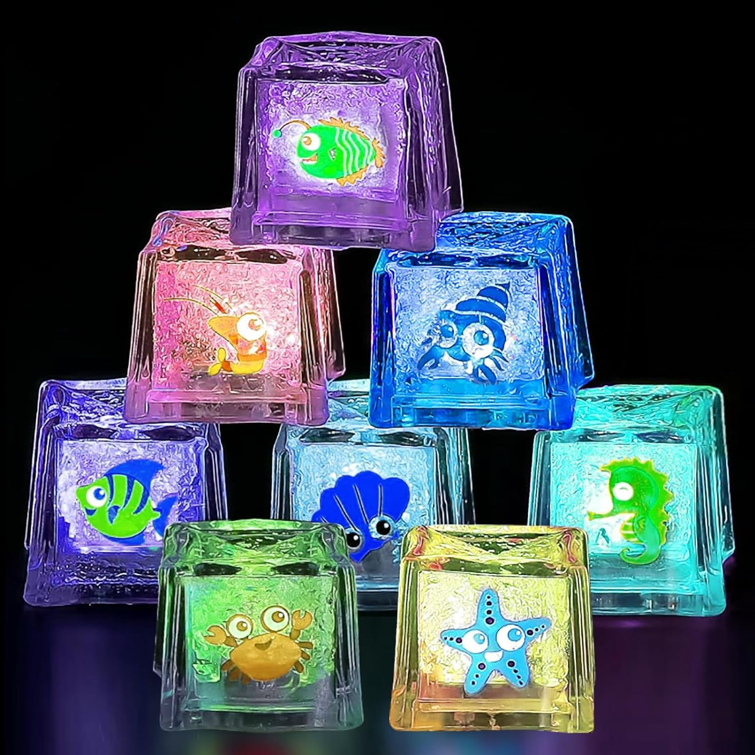 Jiosdo Kids Sensory Toys, 8PCS Led Light Up Bath Toys for Babies, Baby Light Up Toys Sensory Toys, Liquid Sensor Bath Lights for Kids, Sensory Bath Toys for Babies, Light Up Ice Cubes for Bath