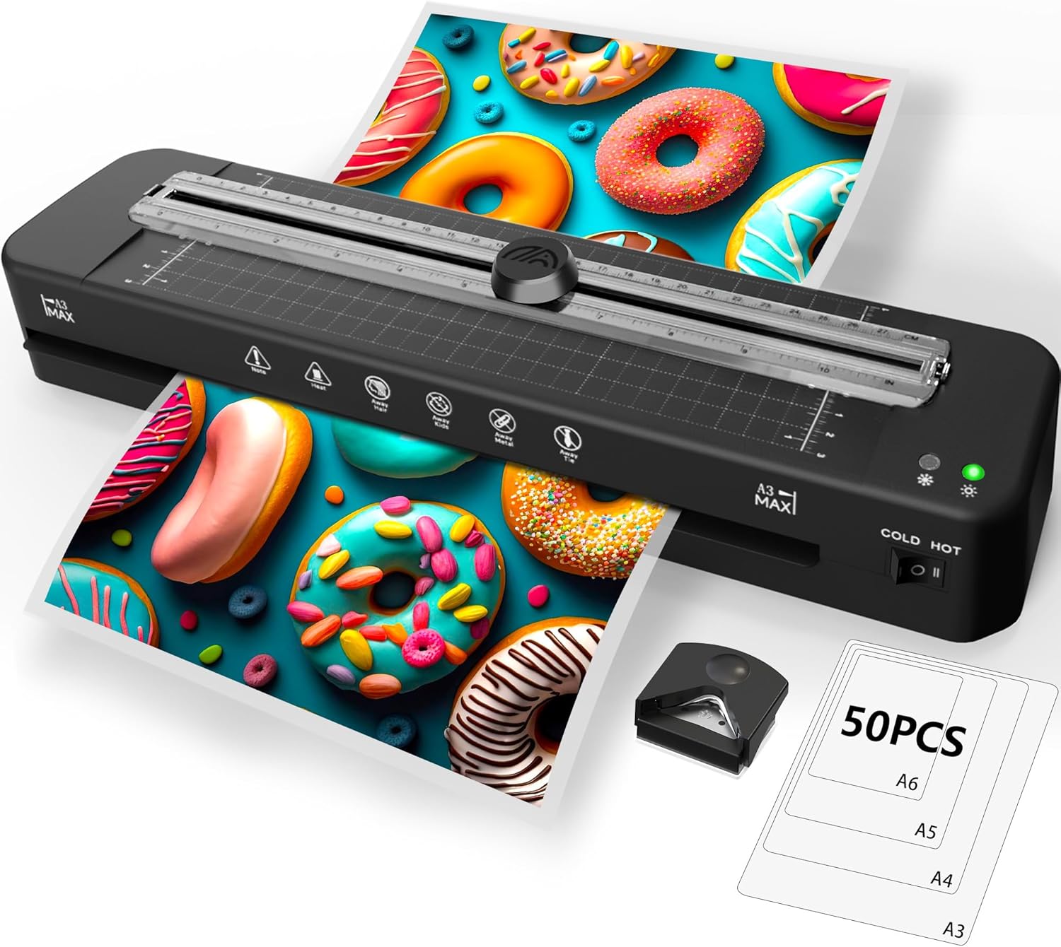 13 Inch Laminator Machine - 11x17 Laminator with 50 Sheets, Cold & Thermal, Built-in Paper Cutter & Corner Rounder, A3 Laminating Machine for Classroom Home School