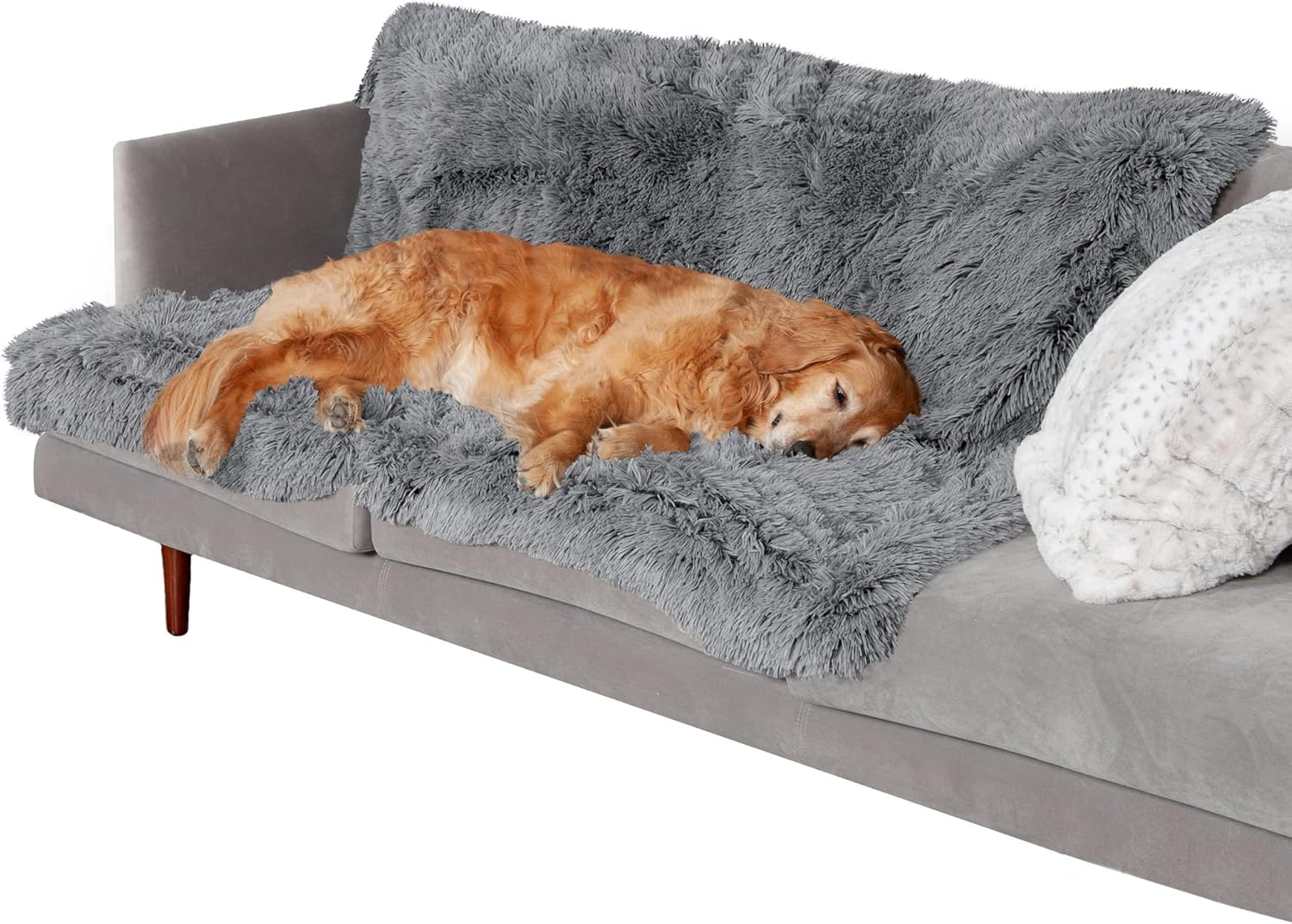 Furhaven Waterproof Throw Blanket for Dogs & Indoor Cats, Washable - Shaggy Plush Calming Long Faux Fur & Velvet Dog Blanket - Gray, Extra Large/XL