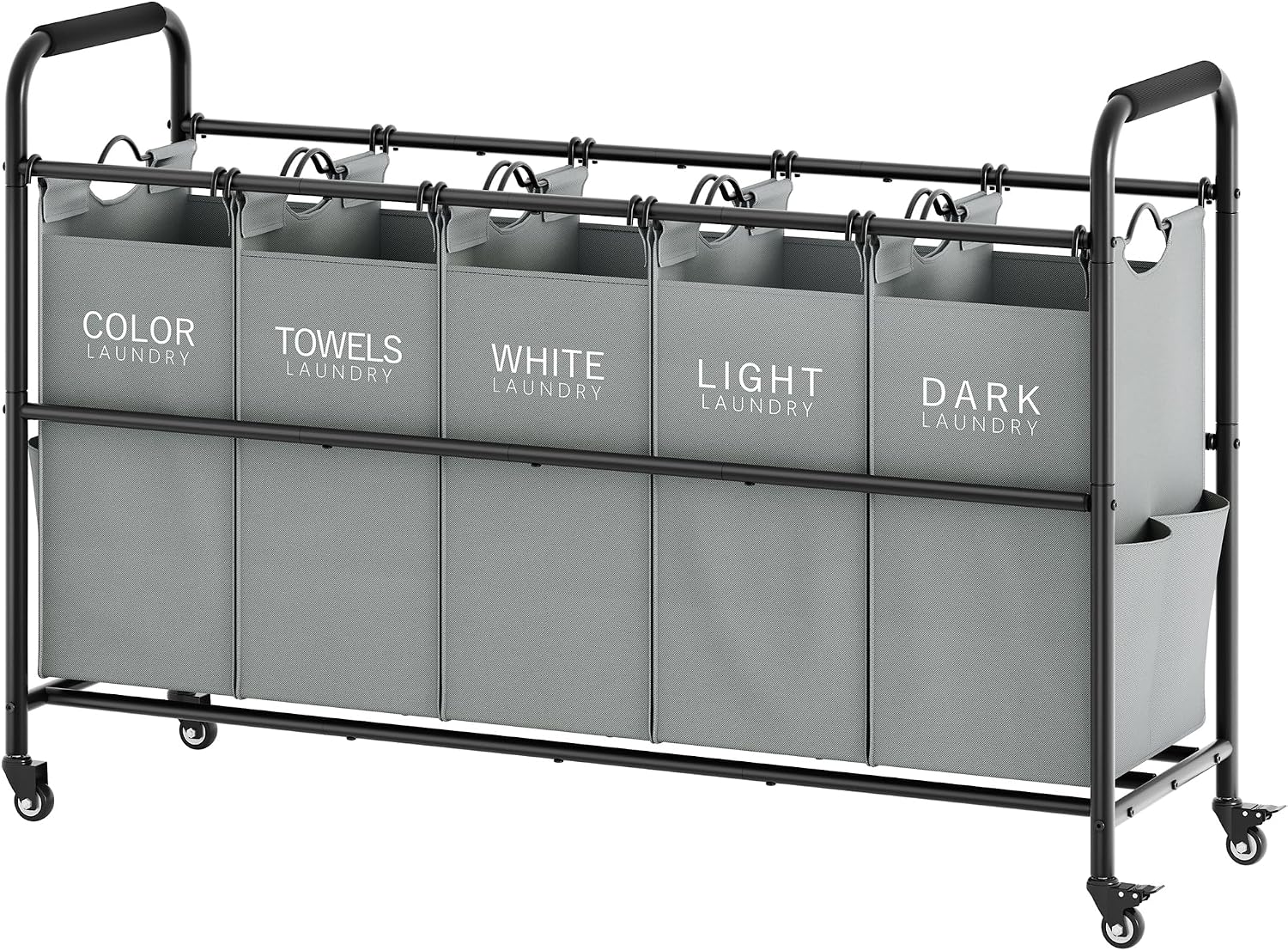 Tajsoon 5 Bag Laundry Sorter Cart, Laundry Hamper 5 Section with Heavy Duty Rolling Lockable Wheels, Laundry Organizer with Removable Bags for Dirty Clothes Storage, Grey