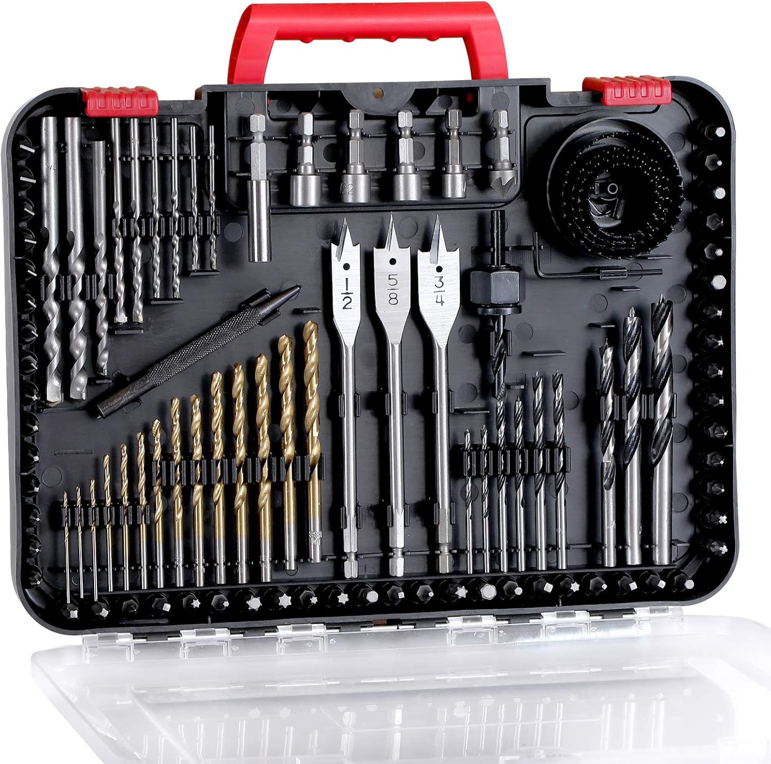 AVID POWER Drill Bit Set, Titanium Twist Brad Point Drill Bits for Drill/Driver, Drill and Screwdriver Bits Combo Kit with Case for Metal, Wood, Concrete and Masonry, 100 Pieces