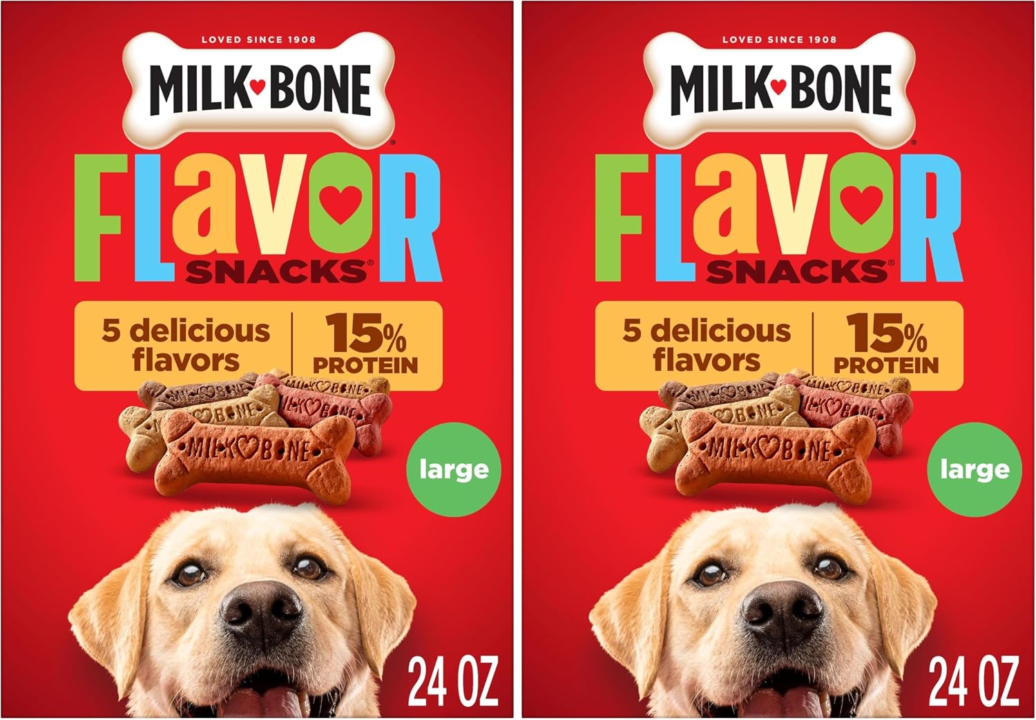 Milk-Bone Flavor Snacks Large Dog Biscuits, Flavored Crunchy Dog Treats, 24 Ounce Box (Pack of 2)