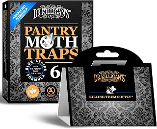 Dr. Killigan's Premium Double Potent Pantry Moth Traps with Pheromones Prime, Sticky Indian Meal Moth Traps for Kitchen, How to Get Rid of Moths in House, Organic Moth Pheromone Traps (6 Pack, Black)