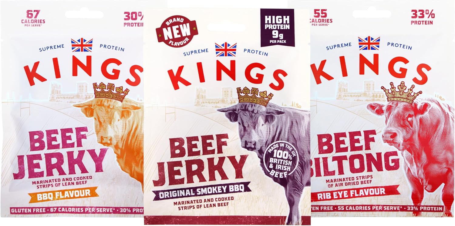 Kings - Beef Jerky and Biltong - Variety Case - 4 of Each Flavour - Box of 12 x 25 g Packs