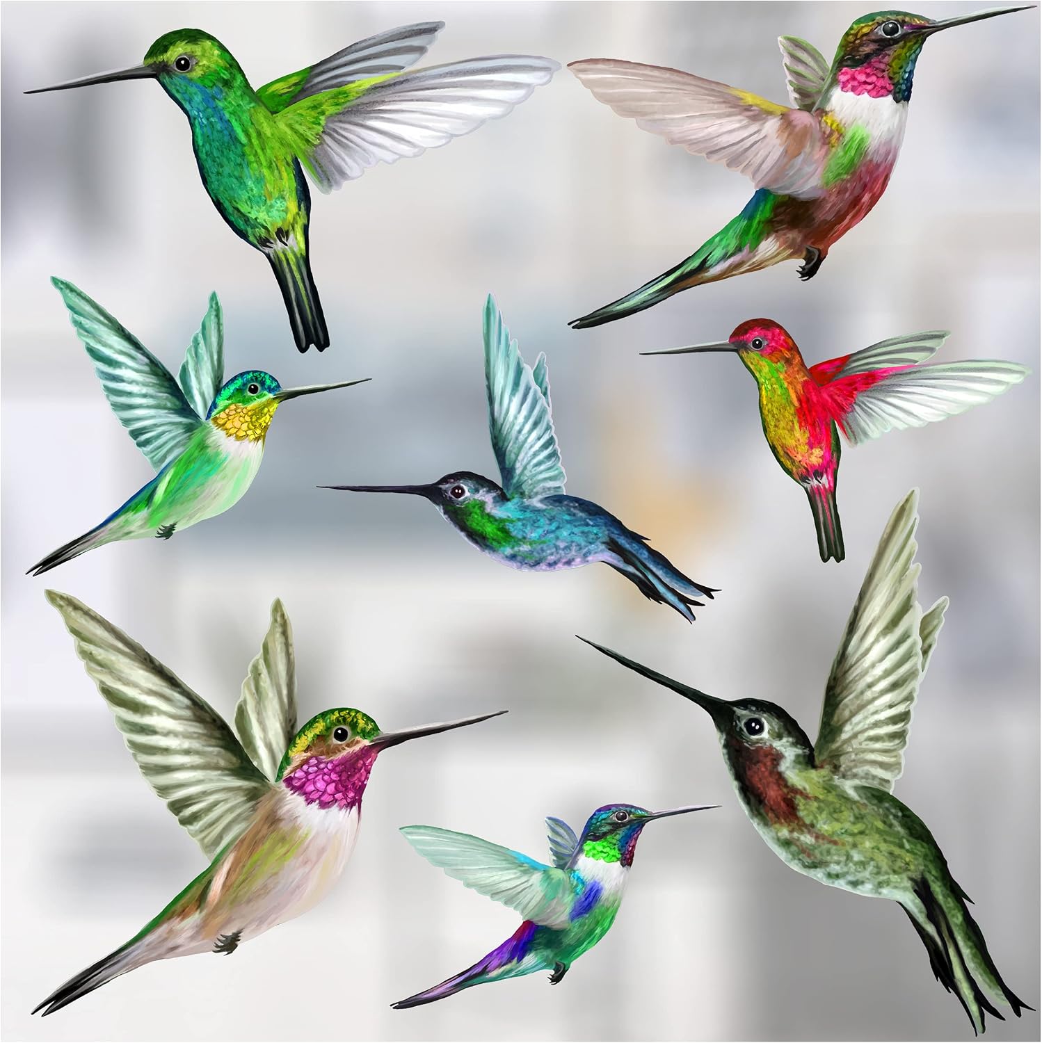 8 x Mixed Humming Bird Window Stickers to Deter Birds Flying into Glass