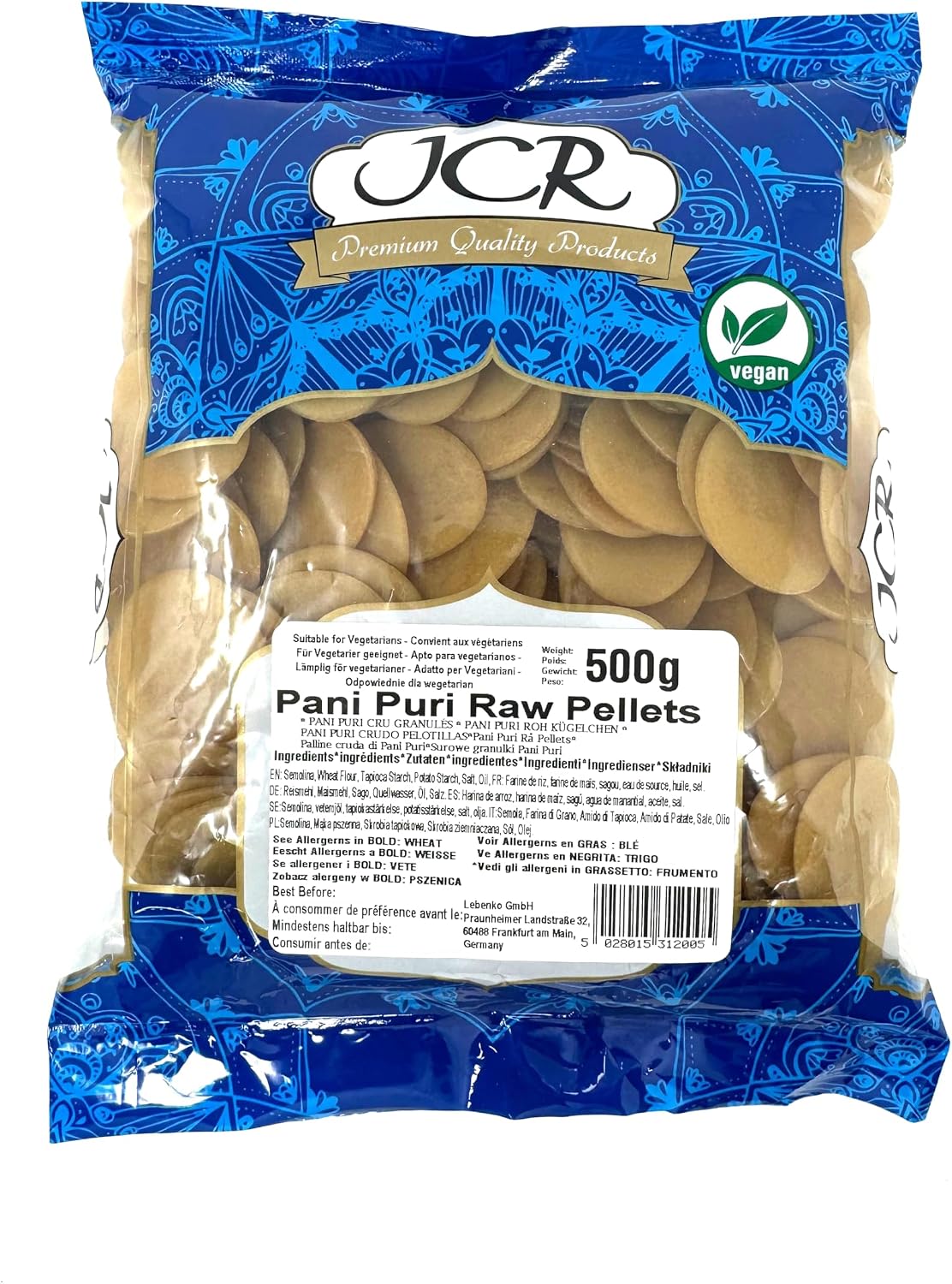 JCR Pani Puri Raw Pellets, Gol Gappa 500g Fry, Air Fry or Microwave