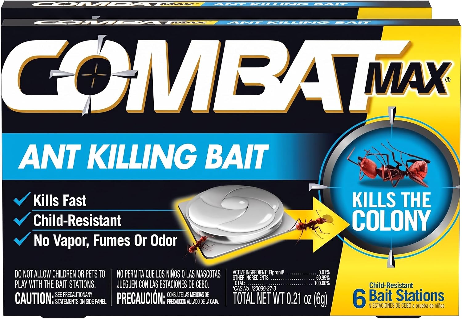 Combat Max Ant Killing Bait Stations, Indoor and Outdoor Use, 6 Count, (Pack of 2)