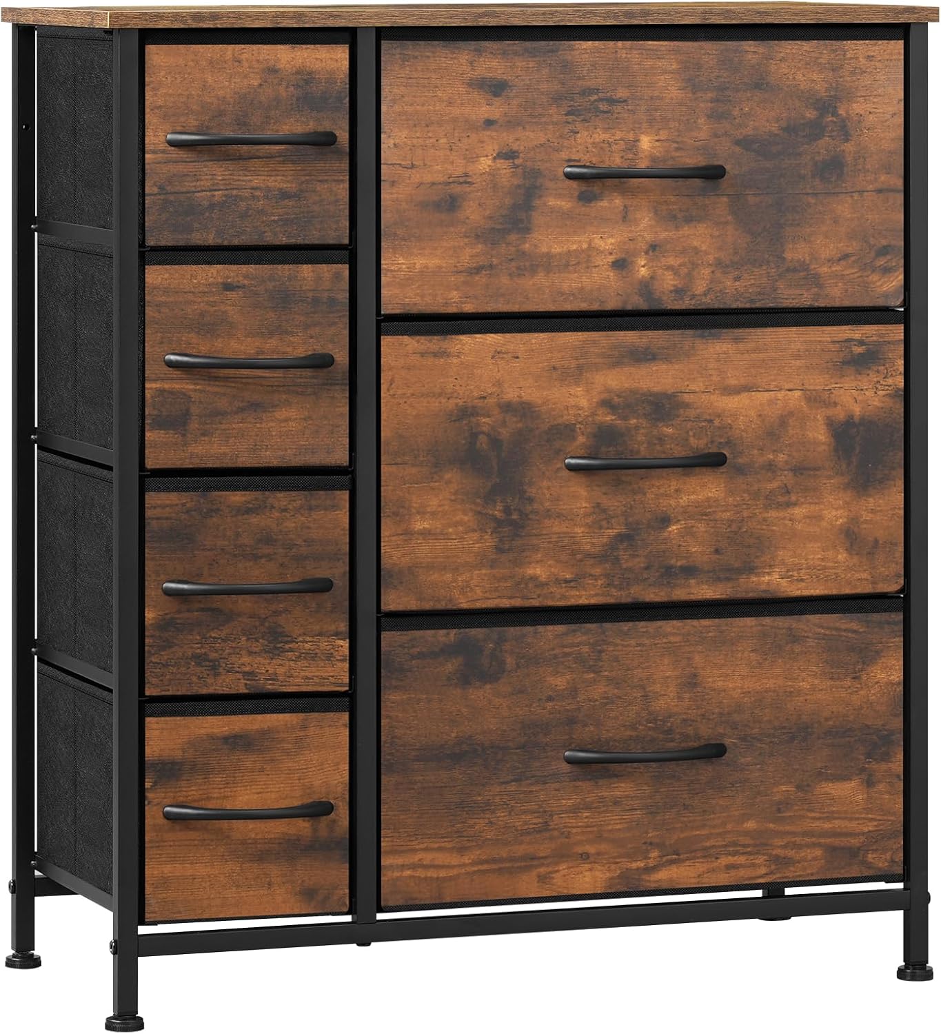 WOLTU Chest of Drawers, 7 Storage Drawers for Bedroom/Hallway/Living Room, Fabric Drawer Storage Unit, Vintage Brown and Black, Steel Frame, E1 Engineered Wood, SSK008shm