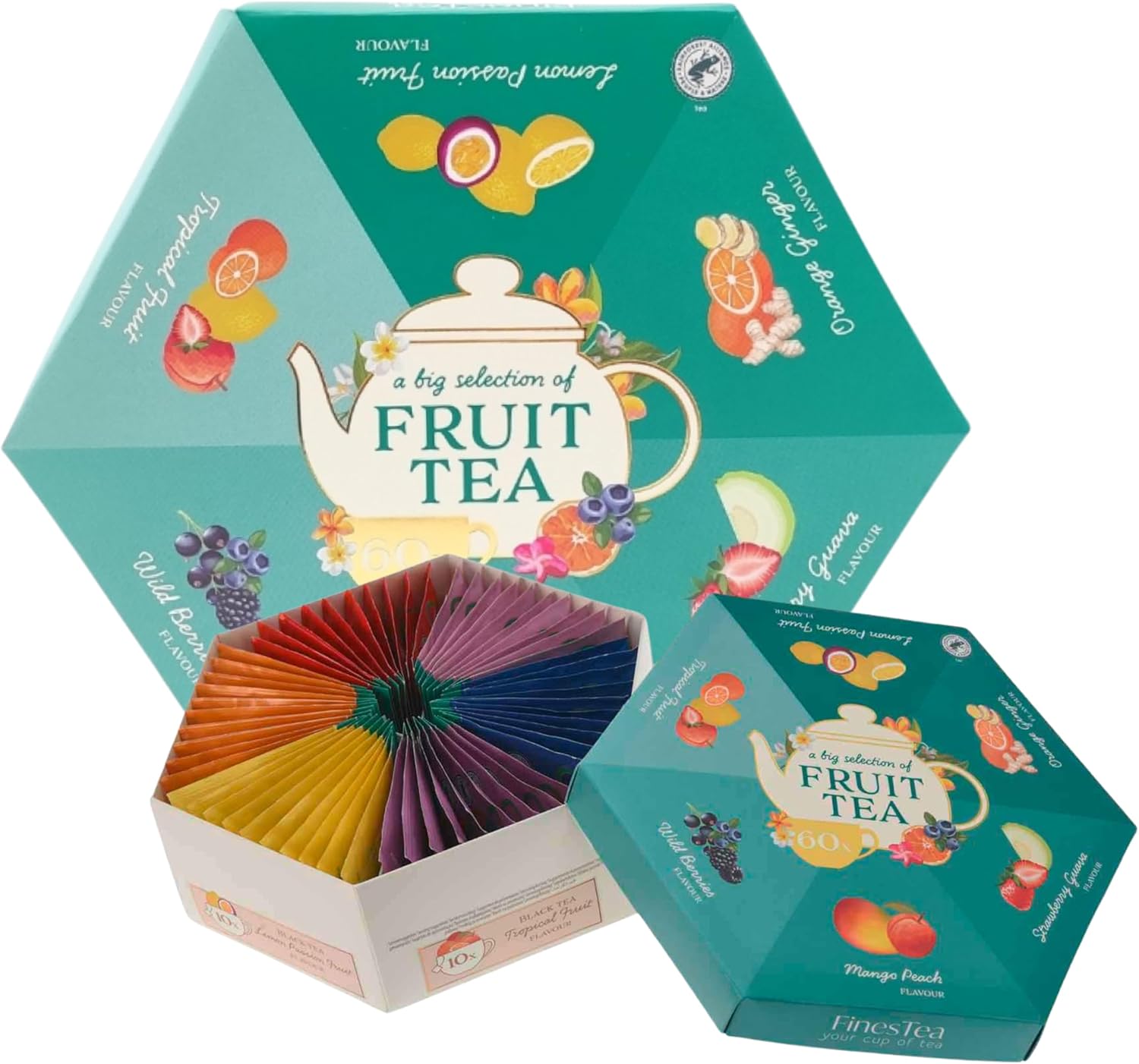 Tea Gift Set - Assorted Herbal and Fruit Tea Selection | 60 Fruit Tea Bags Including Peppermint Fruit Herbal Mint |Gifts for Women & Men |Vegetarian-Vegan-Friendly