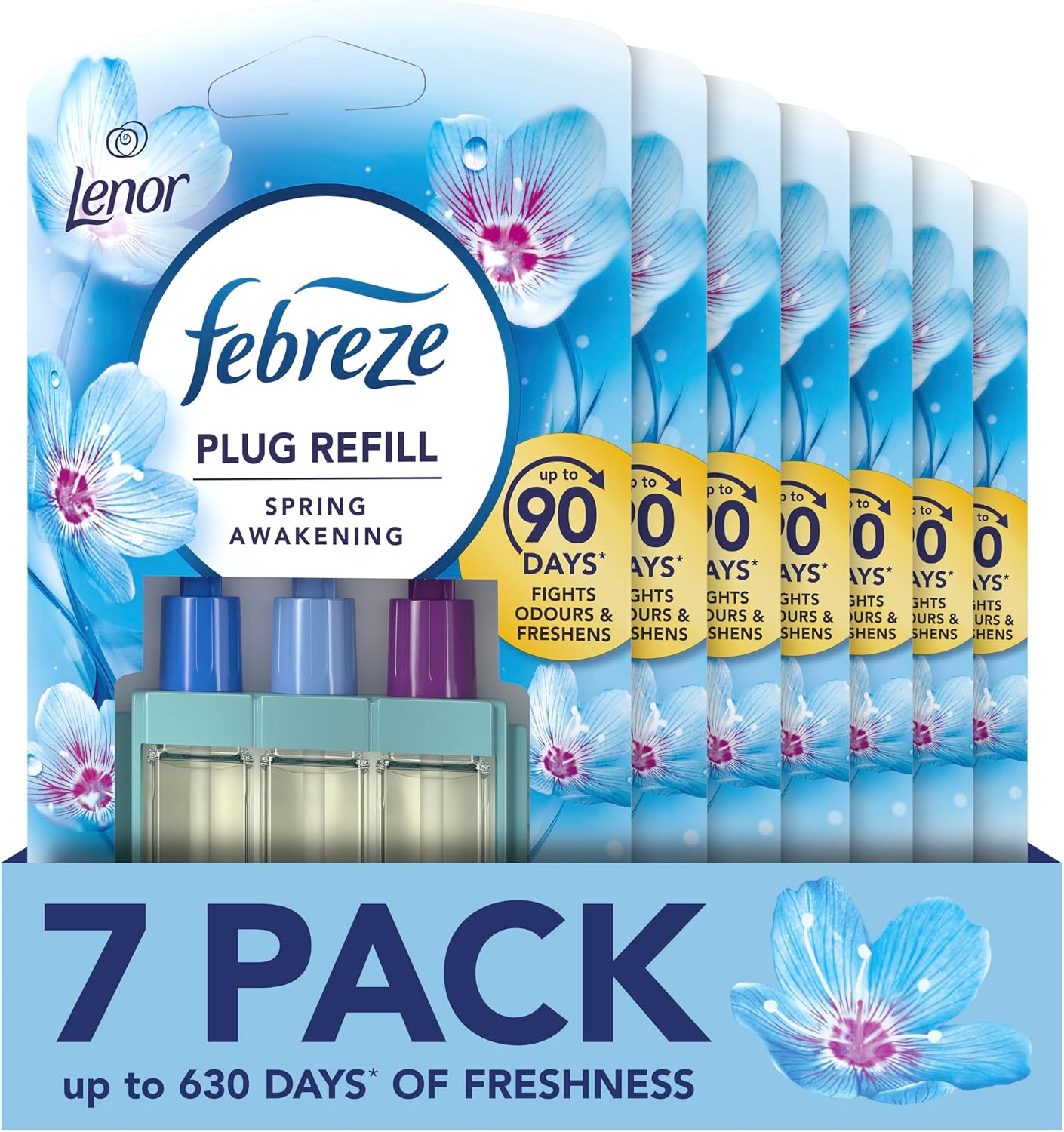 Febreze 3Volution Plug In Air Freshener Refill, Lenor Spring Awakening, 7 Refills (20ML X 7), Odour Fighter & Bathroom Air Freshener, Febreze Plug In Refill 3volution