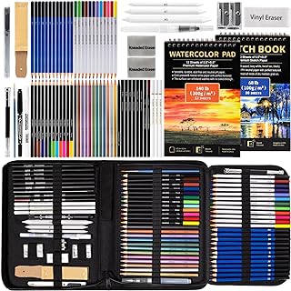 Art Supplies Drawing Pencils Set - 76 Pack Pro Sketching Kit with Sketchbook & Watercolor Pad, Includes Graphite, Charcoal, Watercolor & Metallic Pencils for Kids, Teens, Adults
