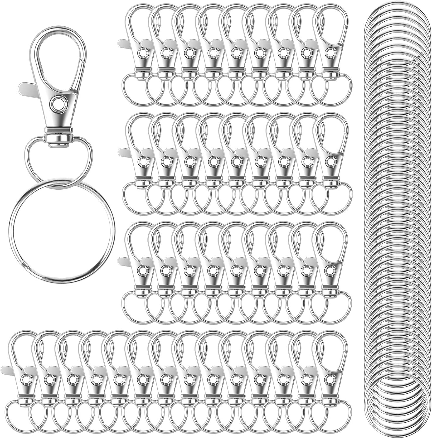 100PCS Keychain Hooks with Key Rings,Metal Swivel Lobster Claw Clasps, for Keychain Clip Lanyard, Jewelry Making, Crafts (Silver)
