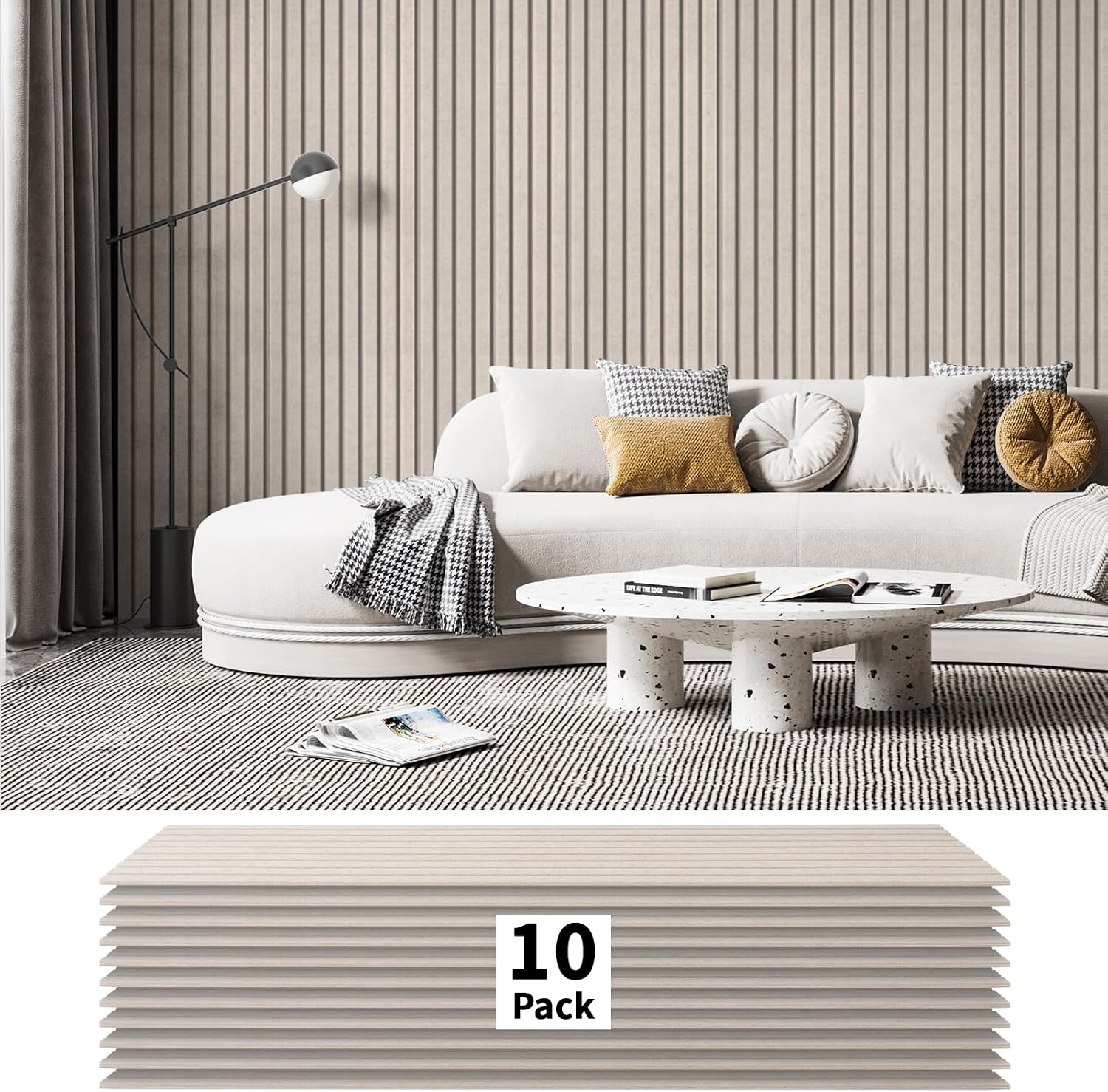 Art3dwallpanels 10 Pack Acoustic Panels, 48" X 12" X 0.35" Soundproof Wall Panels, Self Adhesive High Density Sound Absorbing Acoustic Treatment for Recording Studio, Office, Camel