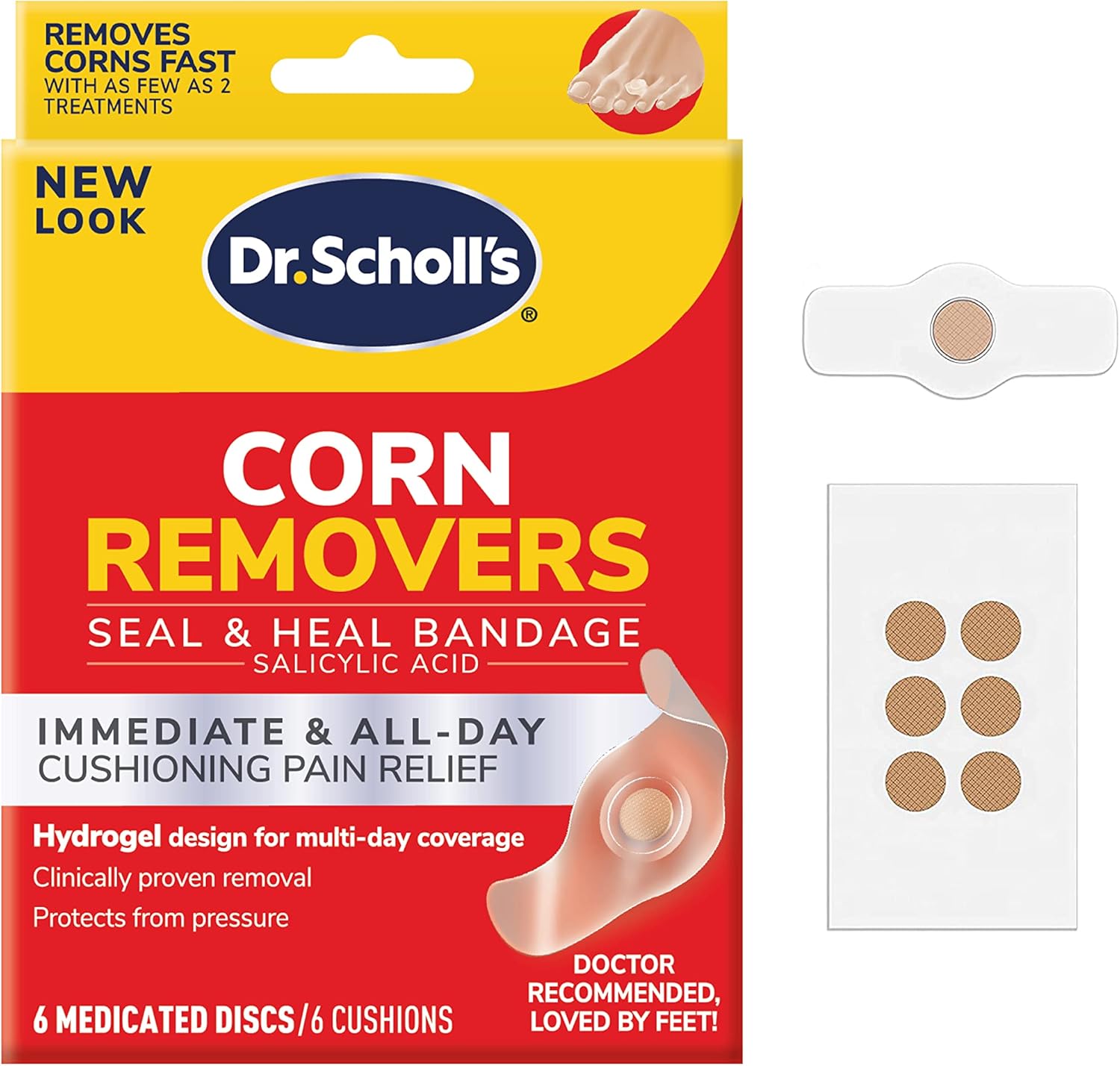 Dr. Scholl's Corn REMOVERS Seal & Heal Bandage with Hydrogel Technology, 6 ct // Removes Corns Fast and Provides Cushioning Protection Against Shoe Pressure and Friction for All-Day Pain Relief