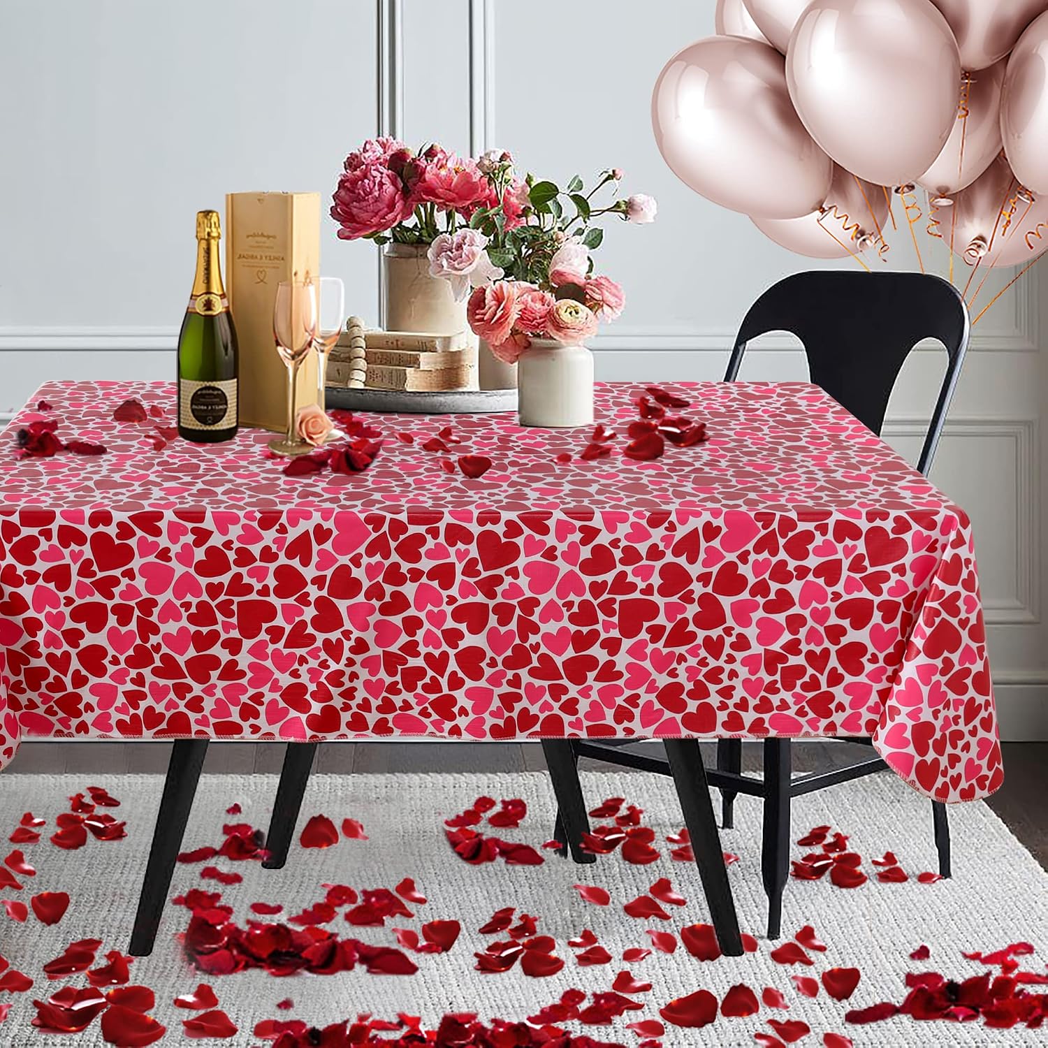 Fitable Rectangle Table Cloth for Valentine’s Day - 60x102 Inch Waterproof Red/Pink Love Heart Pattern Tablecloth Vinyl Wipe Clean Table Cover for Valentines Dinner, Kitchen, Wedding Party Table Decor