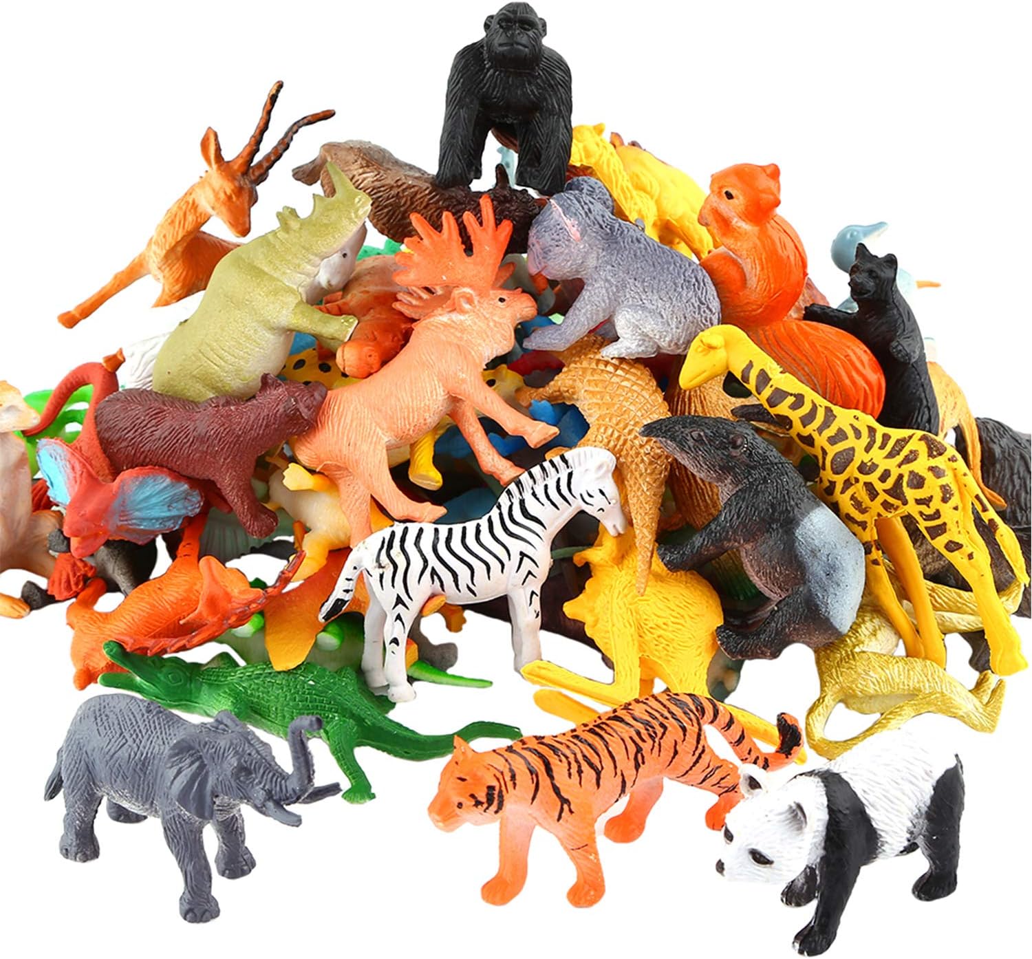 Animals Figure,54 Piece Mini Jungle Animals Toys Set,Zoo World Realistic Wild Vinyl Pastic Animal Learning Resource Party Favors Toys For Boys Kids Toddlers Forest Small Farm Animals Toys Playset