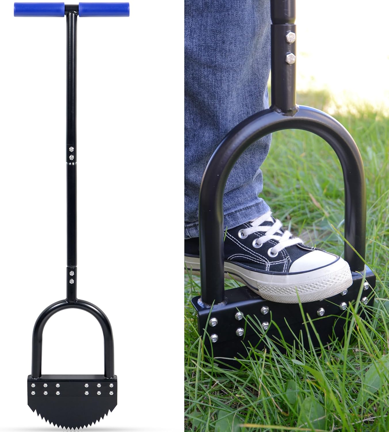 Edger Lawn Tool 41in Border Edger with Spring Steel Blade Long Rubber Handle Wide Footplate Rustproof Manganese Steel Half Moon Edger for Garden Maintenance