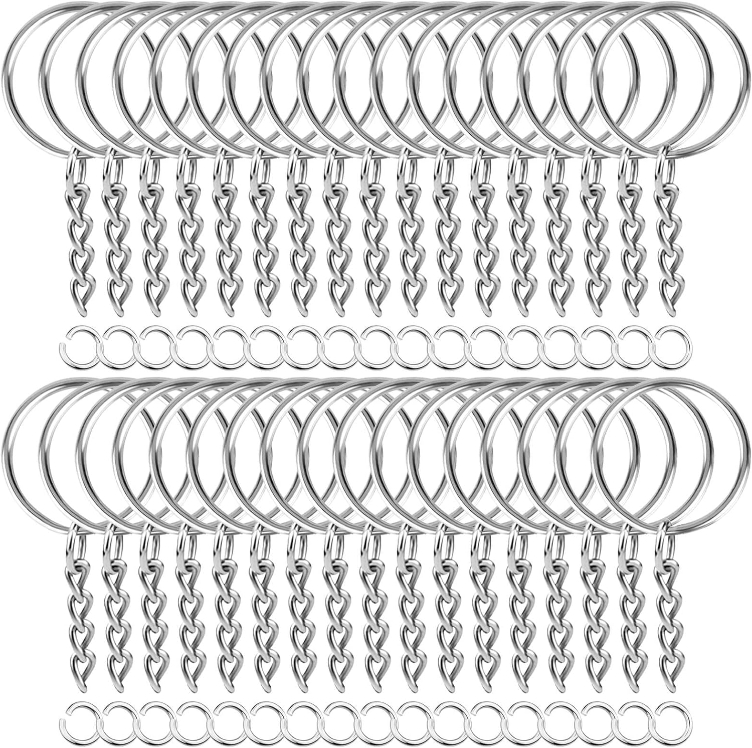 Paxcoo 50Pcs Keychains with Chain and 50 Pcs Jump Rings, Keychain Rings Kit Findings Bulk for Keychain Making Supplie DIY Crafts