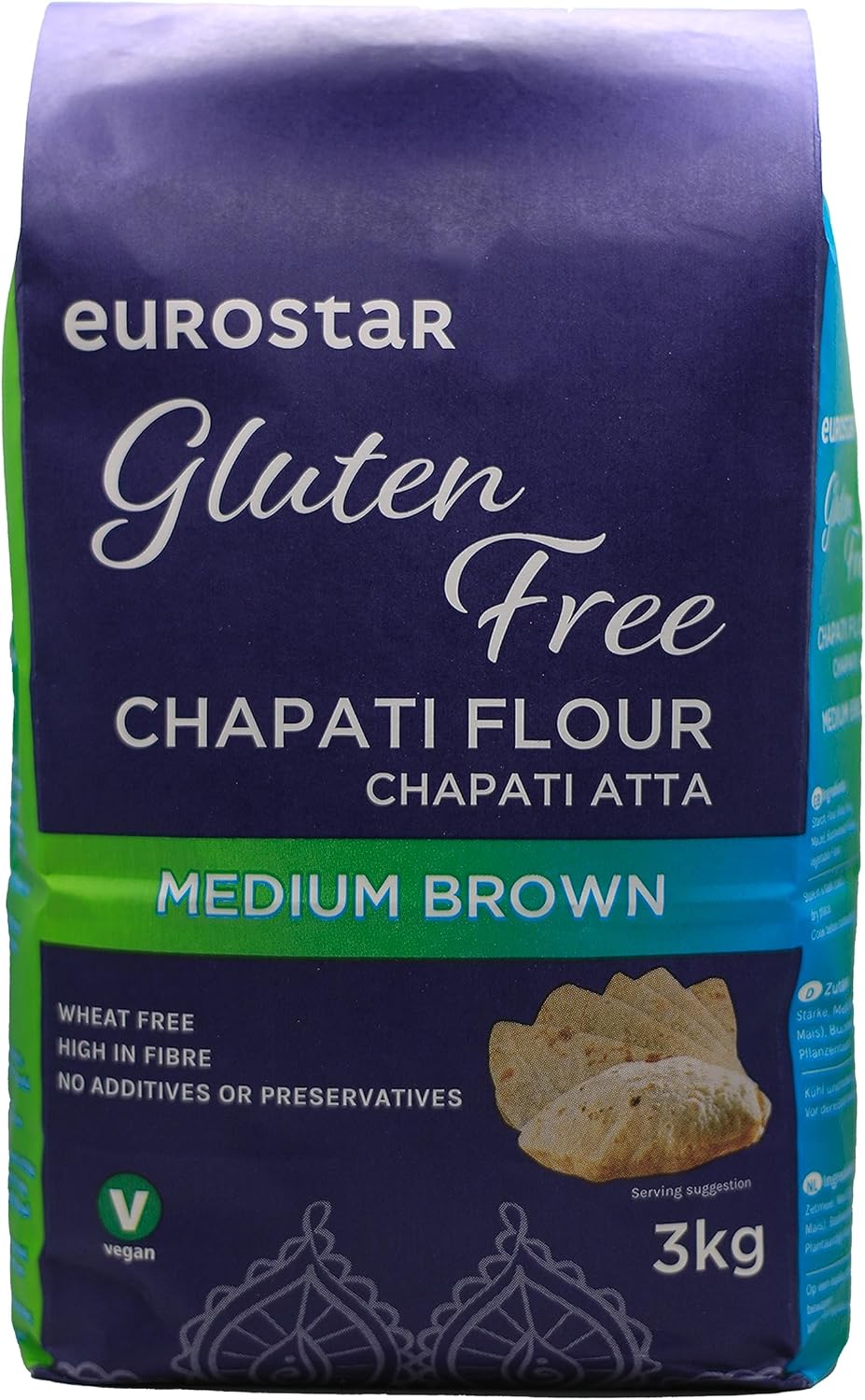 Eurostar Chapati Atta Gluten Free Flour (Medium Brown, 3kg)
