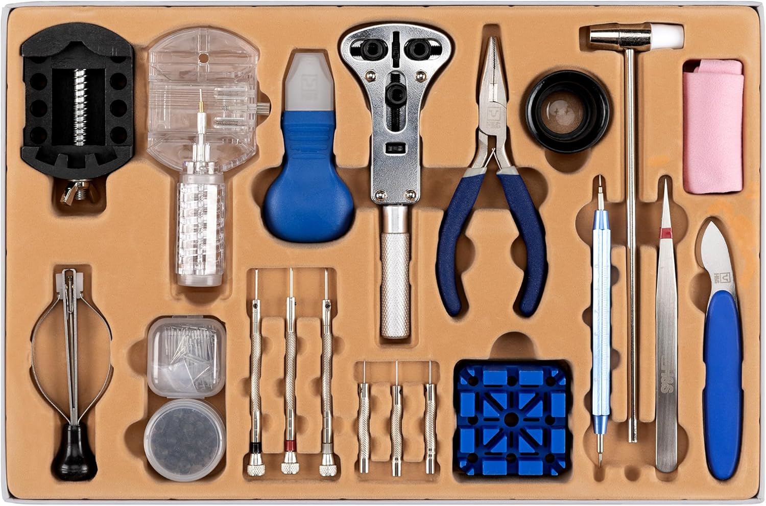 H&S Alliance Watch Repair Tool Kit - Watch Link Removal Kit - Watch Tools Set for Sizing w Pin & Back Removal Opening Tool - Strap Band Pins Adjustment Screwdriver - Box Case