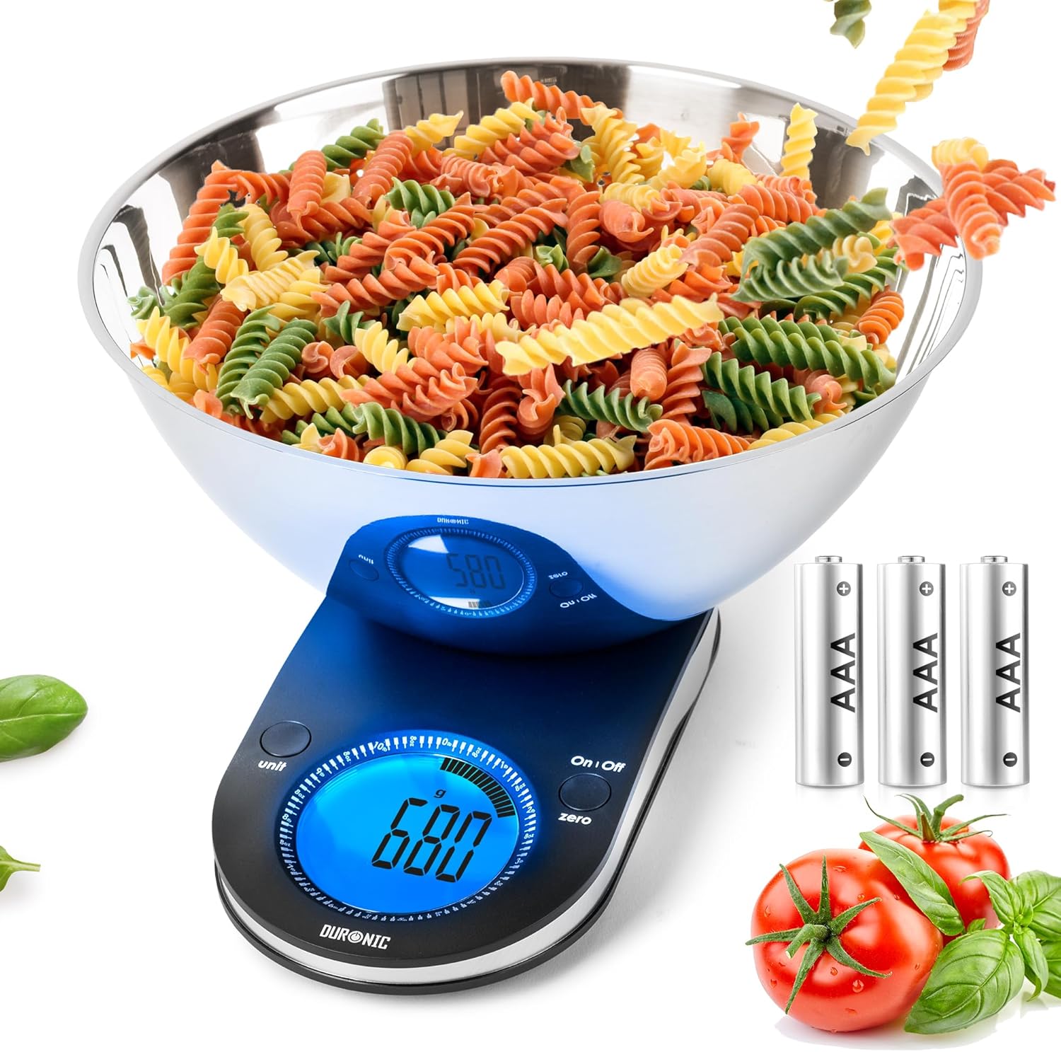 Duronic Kitchen Scales KS5000 Digital Postal Scale 5 KG / 11 LB with Baking Mixing Bowl | Stainless Steel | Large Display