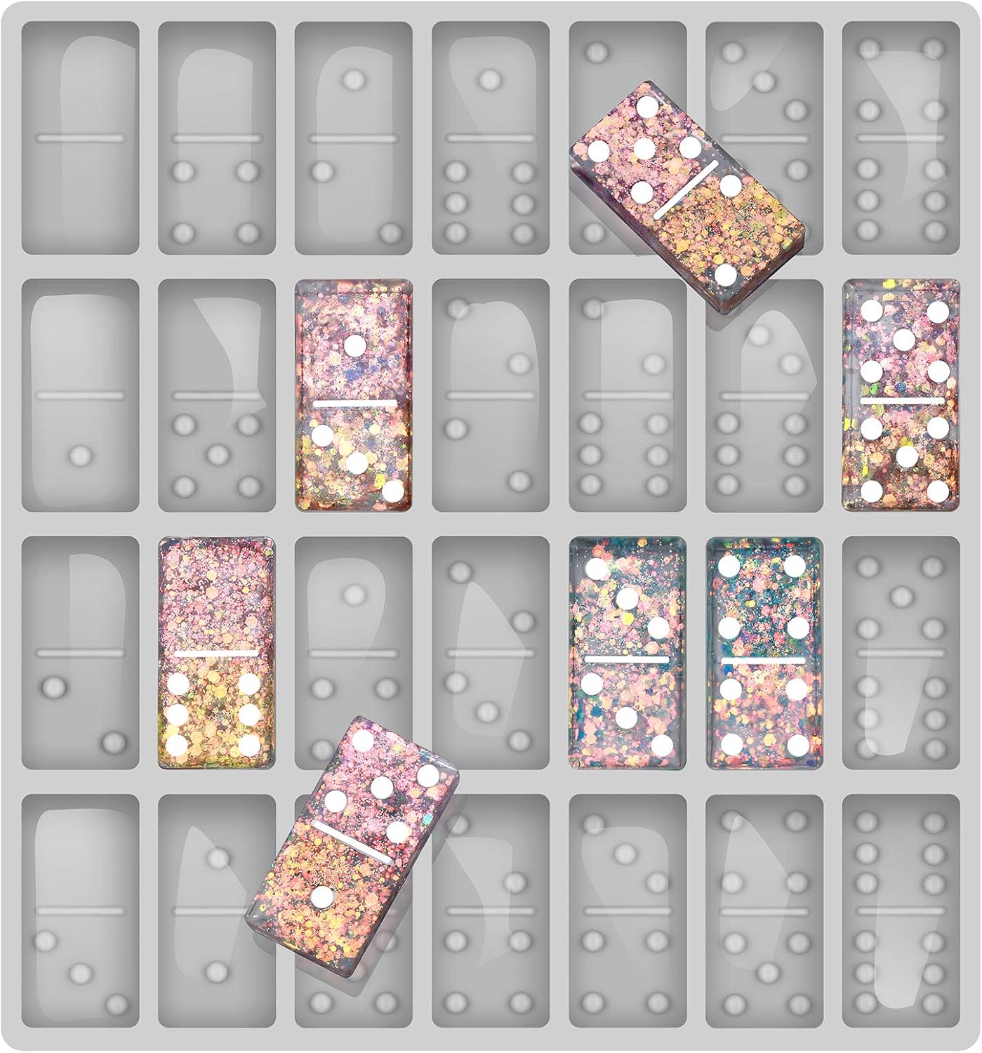 Professional Domino Molds for Resin Casting Jumbo Domino Molds for Resin Casting Double 6 Dominoes Mold, Shiny & No Scratches & Durable,8.86 x 9.25 x 0.39 inch 230g (New Version）
