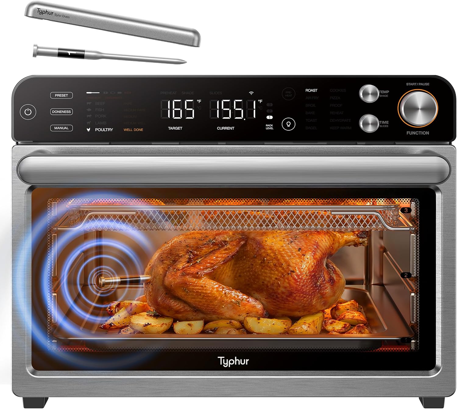 Typhur Sync Air Fryer Oven with Wireless Meat Thermometer Probe, AI Recipes