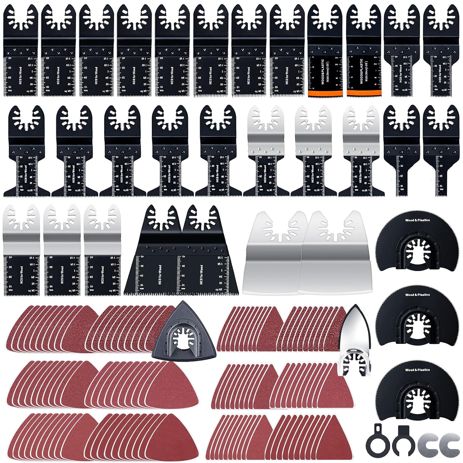 CONNOO 156 Pack Oscillating Saw Blades, Oscillating Tool Blades with Sandpaper, Multitool Bi-Metal Blades Kits for Wood Metal Plastics Quick Release Fit Dewalt Ryobi Milwaukee Rockwell Makita