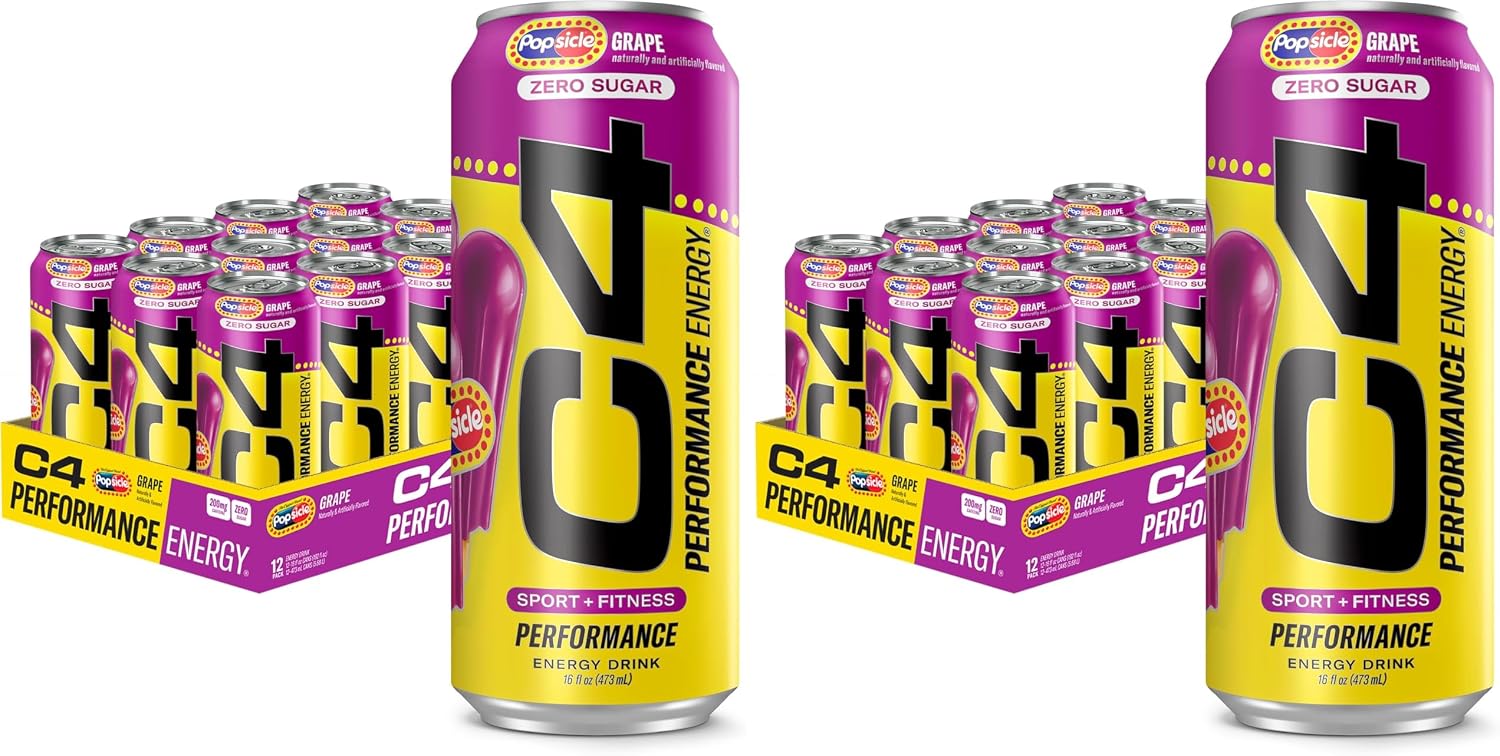 Cellucor C4 Energy Drink x Grape Popsicle, Carbonated Sugar Free Pre Workout Performance Drink with no Artificial Colors or Dyes, 16 Oz (Pack of 24)