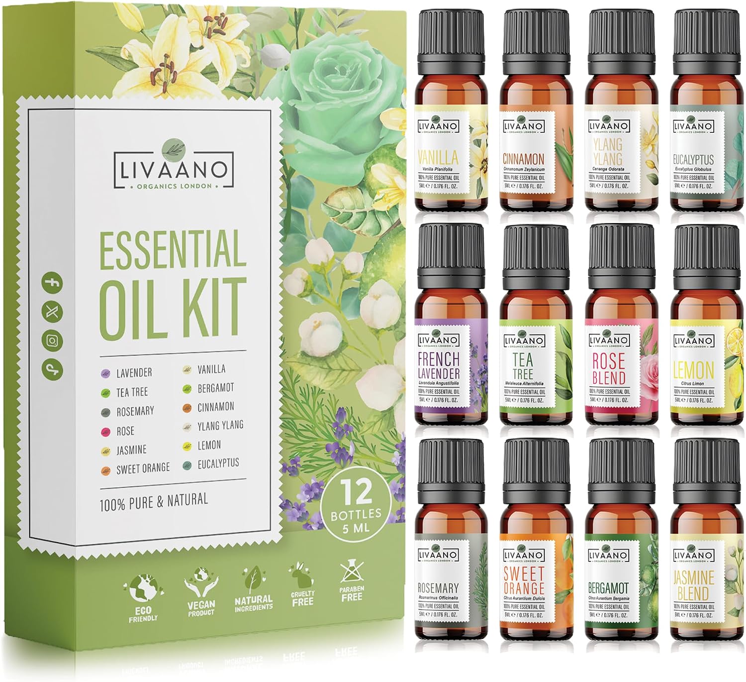 LIVAANO Essential Oils Set – 100% Pure Aromatherapy Oils for Diffusers for Home, Massage & Relaxation | Lavender, Tea Tree, Eucalyptus, & More | Gift Set for Women & Men