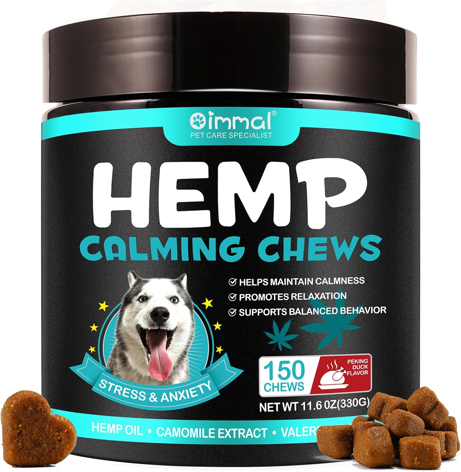 Calming Treats For Dogs, 150 Count Hemp Calming Chews for Dogs - Reduce Stress Relief, Separation, Barking, Fireworks, Thunderstorms - 100% Natural Ingredients Dogs Calming Treats (Peking Duck)