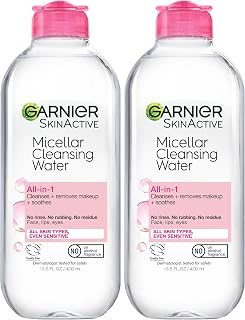 Garnier Micellar Water, Hydrating Facial Cleanser & Makeup Remover, Suitable for Sensitive Skin, Vegan, Cruelty Free, 13.5 Fl Oz (400mL), 2 Count
