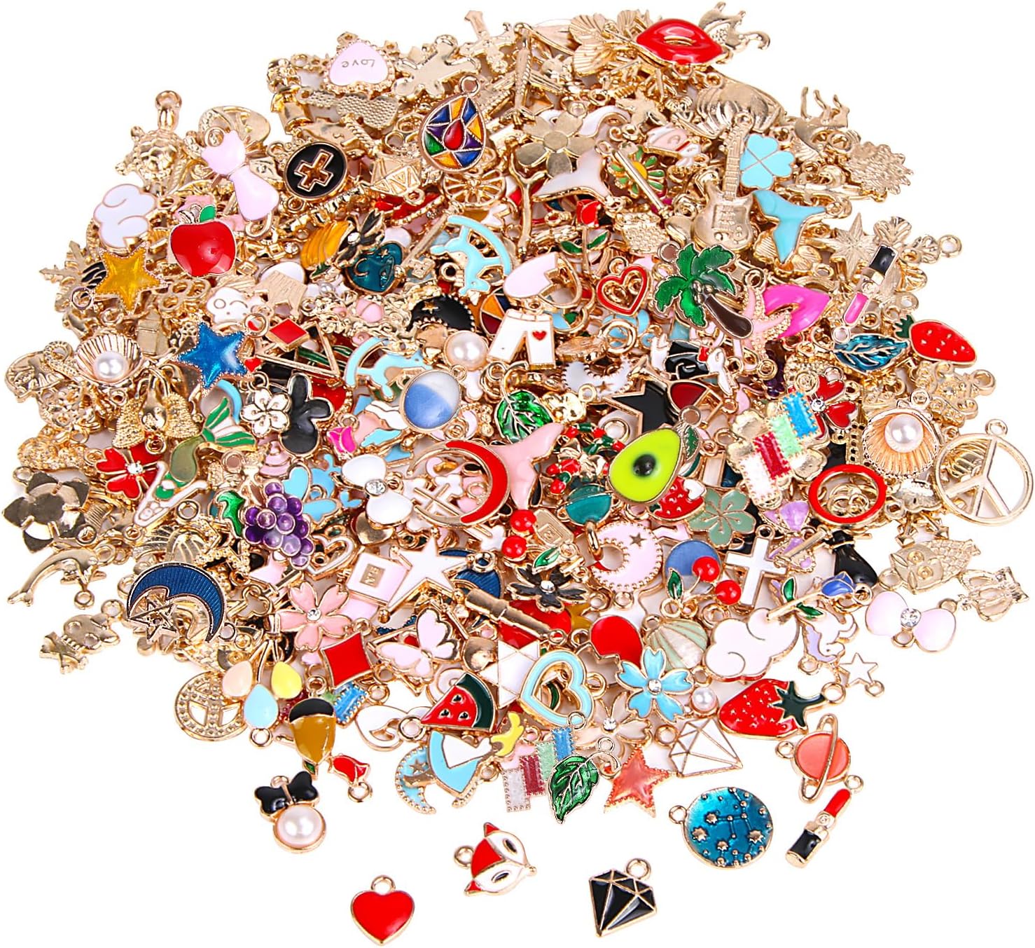 SANNIX 350Pcs Bracelet Charms Jewelry Making Charms Assorted Gold Plated Enamel Pendants for DIY Necklace Bracelet Earring Craft Supplies