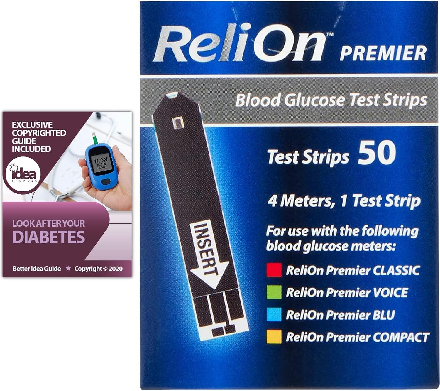 Premier Blood Glucose Testing Strips 50ct (1 Pack) No Coding Required, Premier Meters, Diabetic Test Strips for Accurate Blood Sugar Monitoring Bonus Diabetes Guide