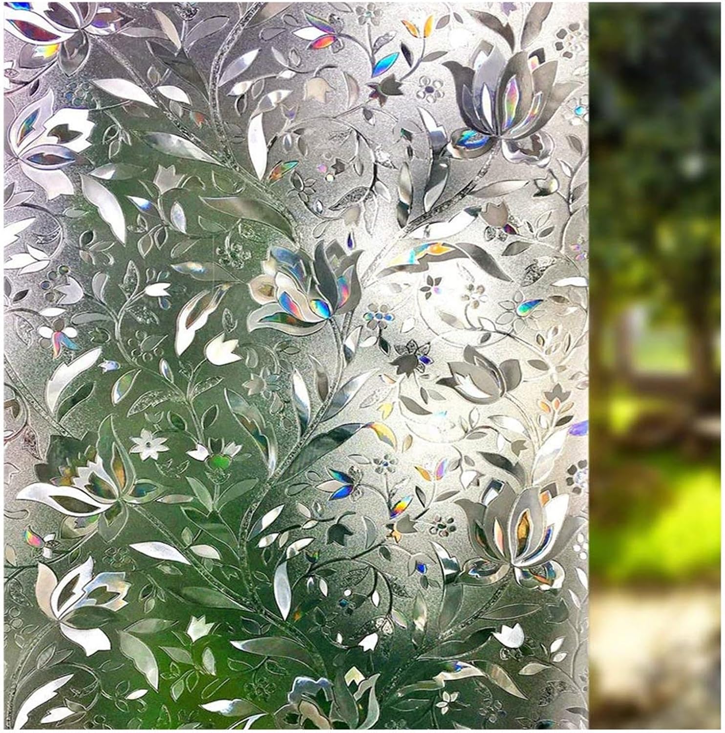 LEMON CLOUD Window Privacy Film, Tulip Stained Glass Sticker 17.5″ x 78.7″