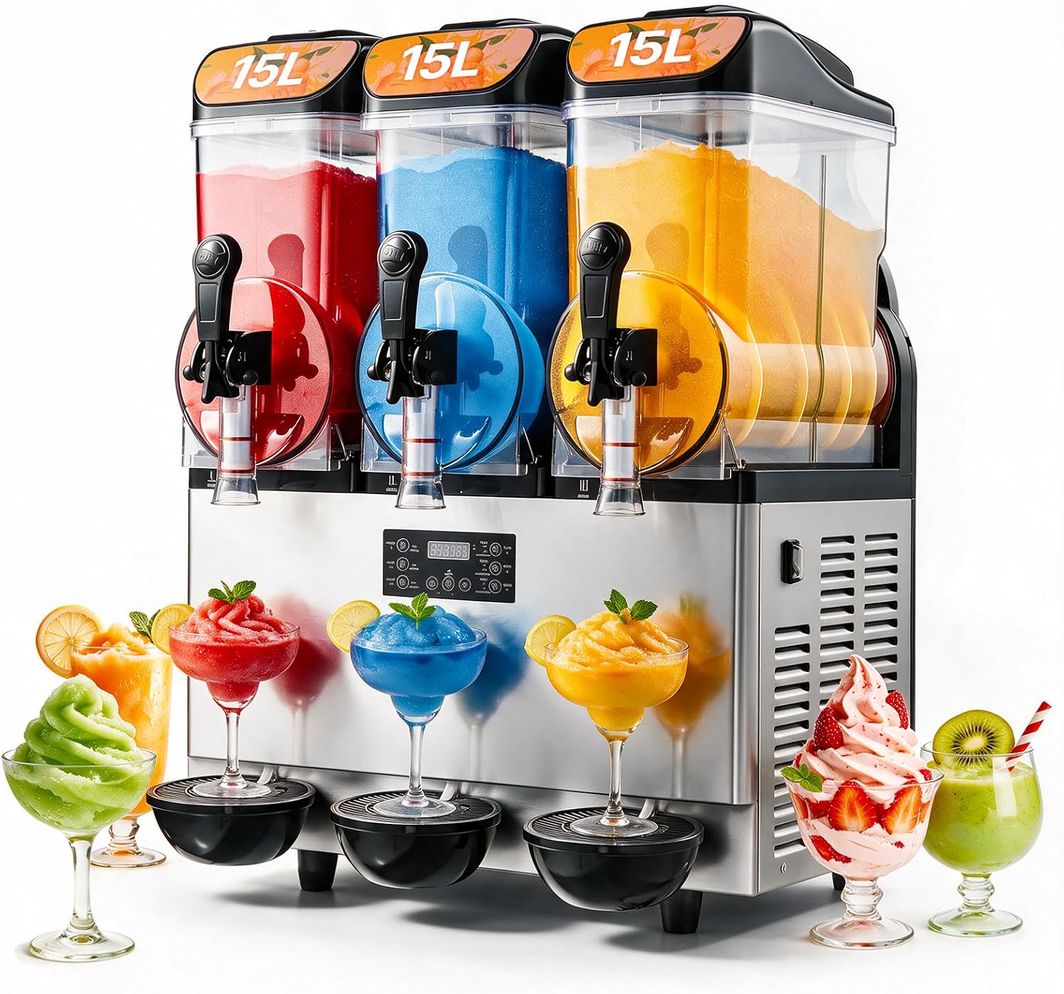 VEVOR Commercial Slushie Machine 15Lx3 Triple Tank Margarita Drink 180Cups