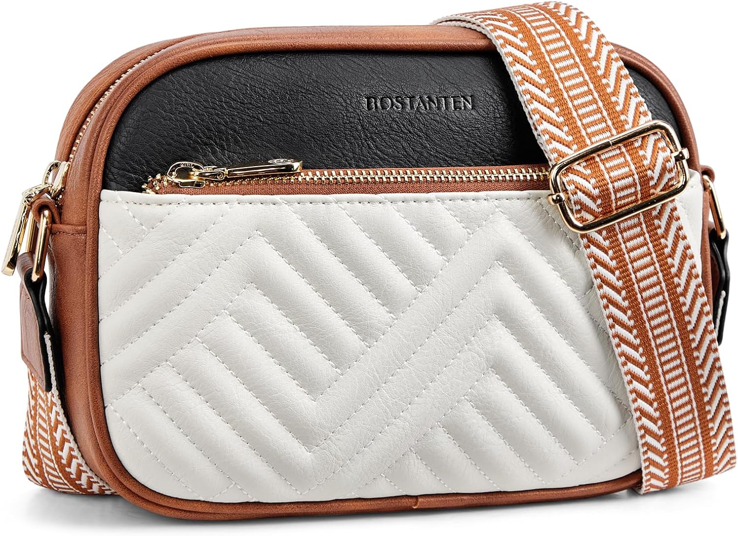 BOSTANTEN Quilted Crossbody Bags for Women Vegan Leather Purses Small Shoulder Handbags with Wide Strap