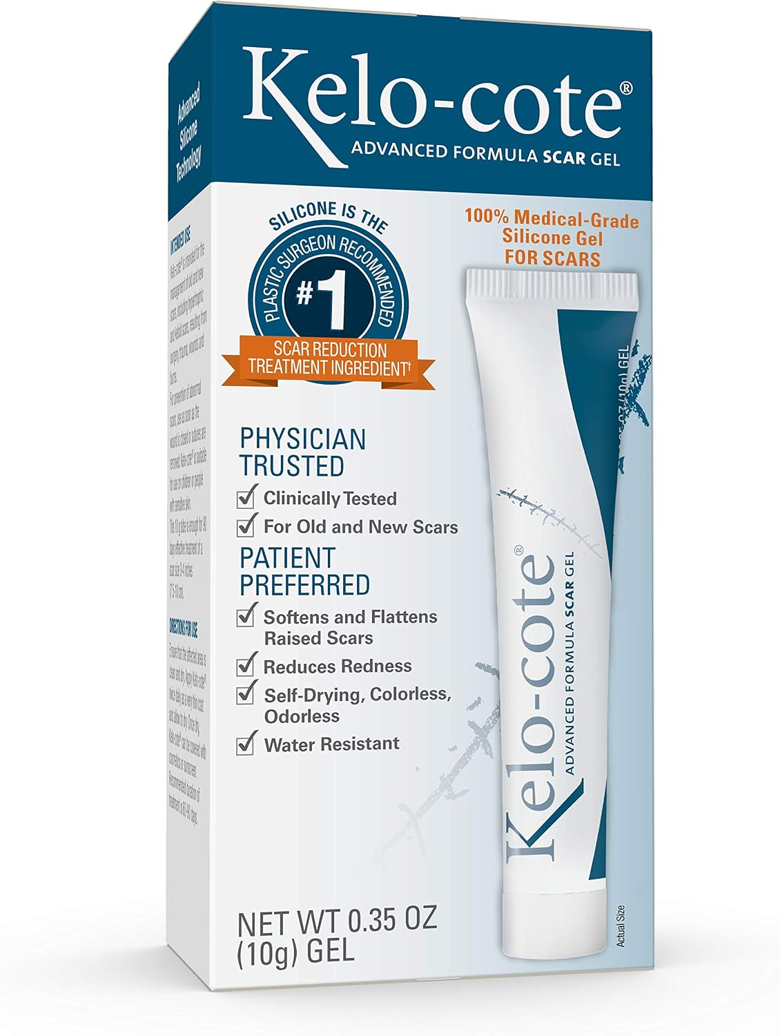 Kelo-cote Advanced Formula Scar Gel, 10 Gram | Treat & Prevent Hypertrophic & Keloid Scars from Injury, Burns, Surgery, Water Resistant, Safe for Sensitive Skin