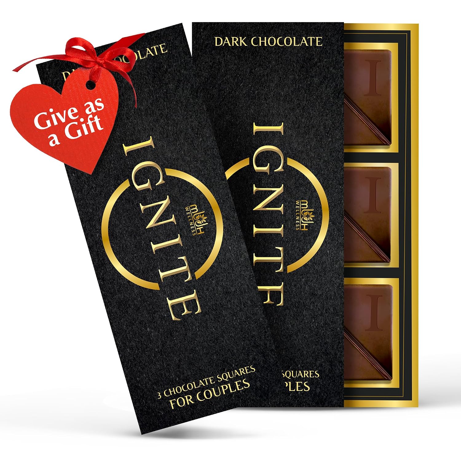 Ignite Dark Choco Squares for Couple, 60% Cacao, His & Hers Chocolate | Luxurious Ritual Chocolate for Men & Women, Dark Chocolate Flavor Perfect for Valentine’s Day & Special Occasions, Pack of 2