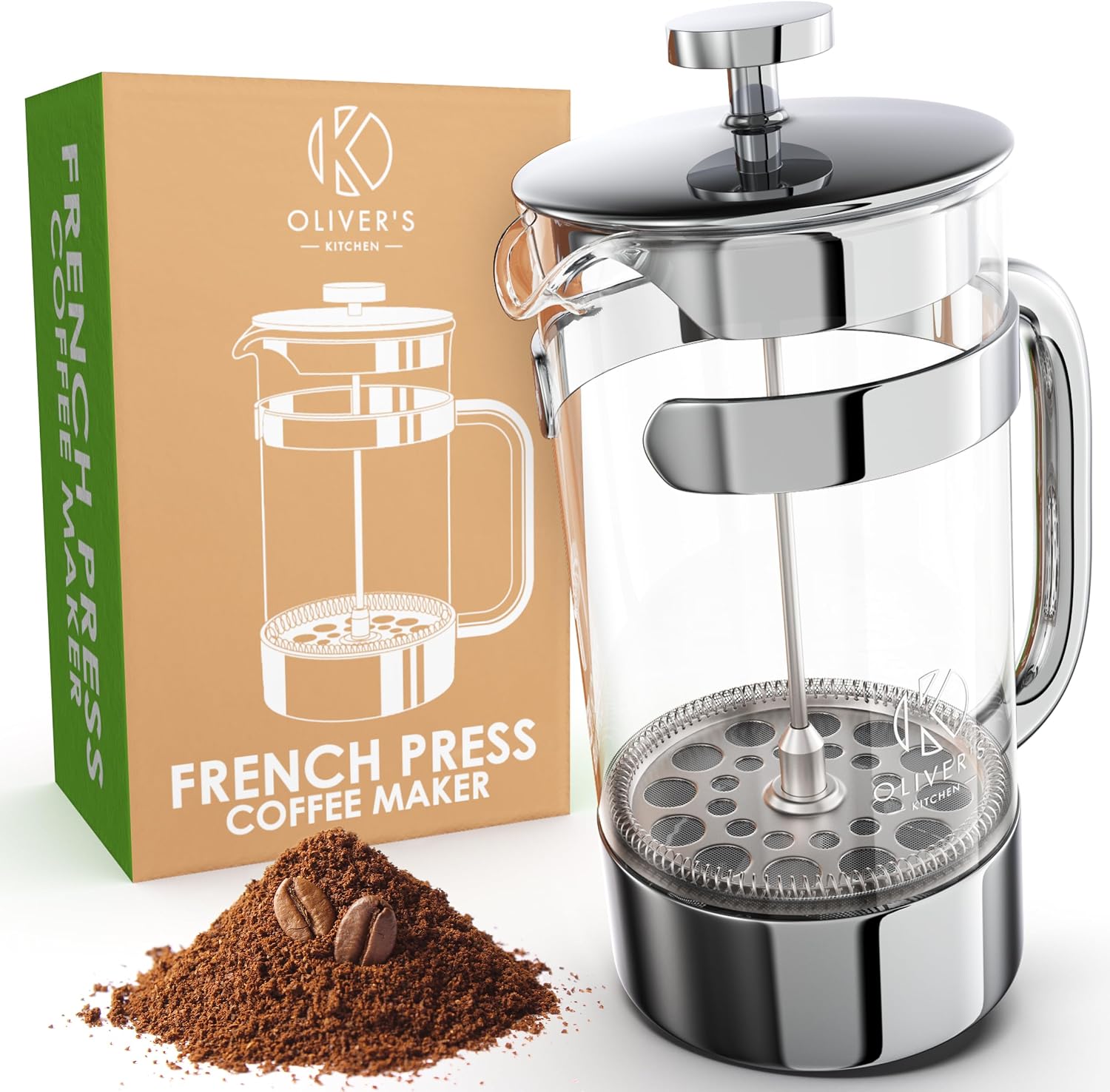 Oliver's Kitchen Cafetiere 1 Litre - Plastic Free Glass French Press, 4 Cup