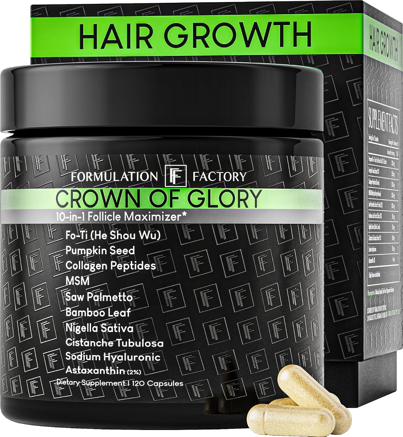 Formulation Factory Crown of Glory 10-in-1 Hair Growth Products - DHT Blocker for Men & Women with Pumpkin Seed Oil - Hair Vitamins for Faster Growth & Thickness - 120 Capsules, 2 Month Supply