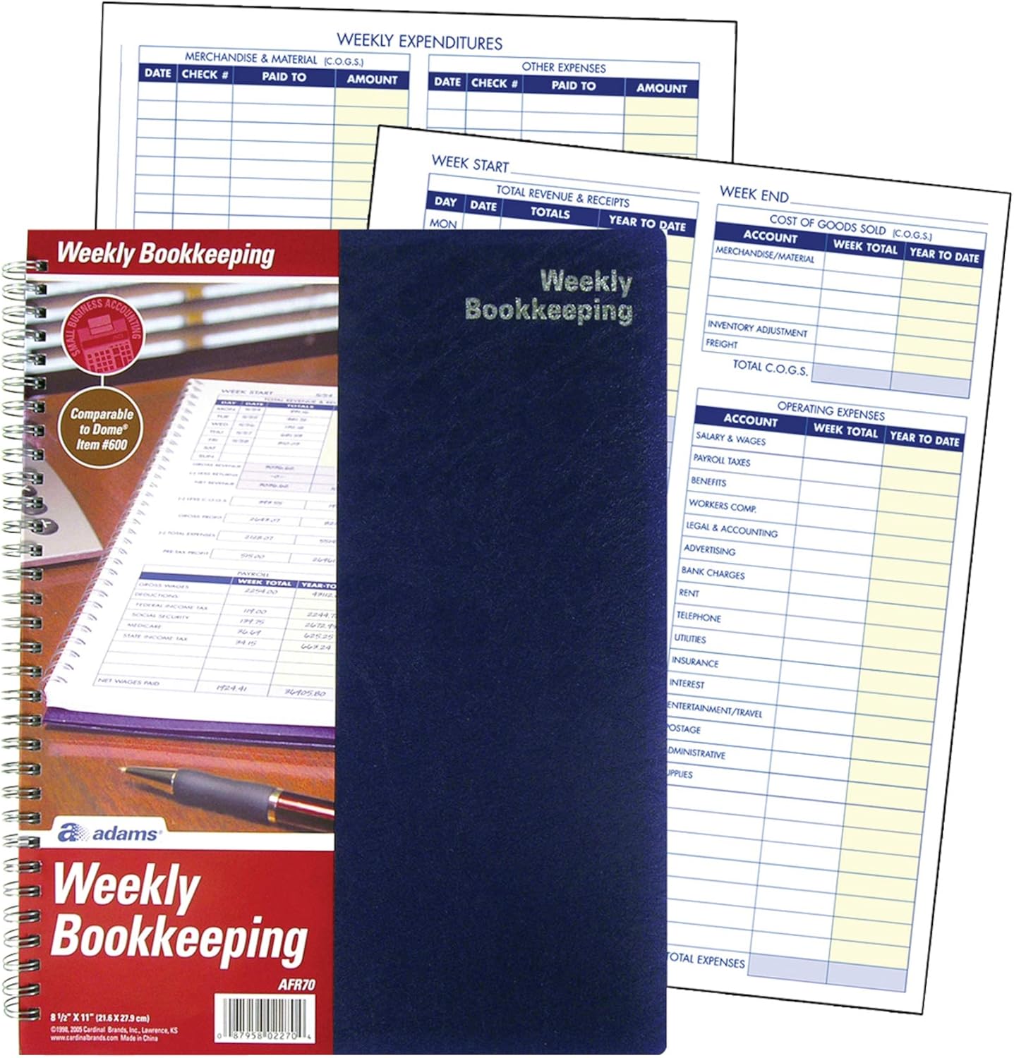 Adams Bookkeeping Record Book, Weekly Format, 8.5 x 11 Inches, White (AFR70)