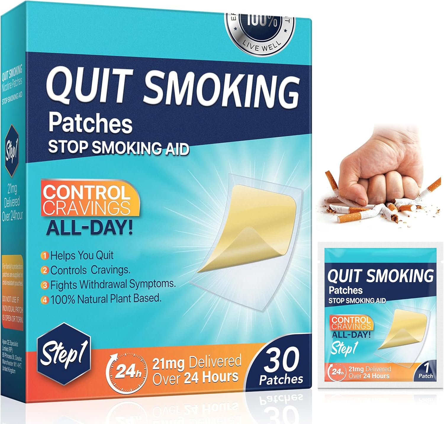Quit Smoking Patches Step 1, 21mg Stop Smoking Aid, Transdermal System Patch, Quit Smoking Stickers, 30 Count, Easy and Effective to Help Control Smoking Cravings That Work with 2 Weeks