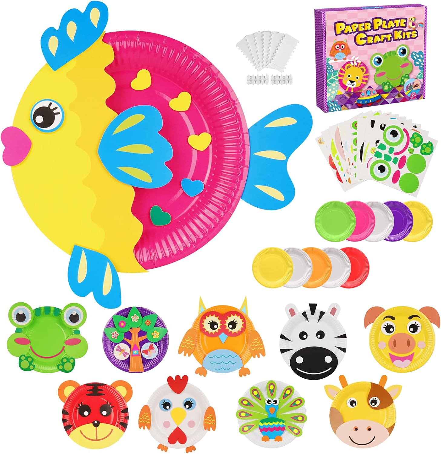 Arts and Crafts for Kids, Educational Toddler Toys for 3-6 Year olds Girls, Gifts for 3-10 Year olds Girls Birthday Presents, Craft Kits Plane Activities for Kids, DIY Animal Paper Plate Painting