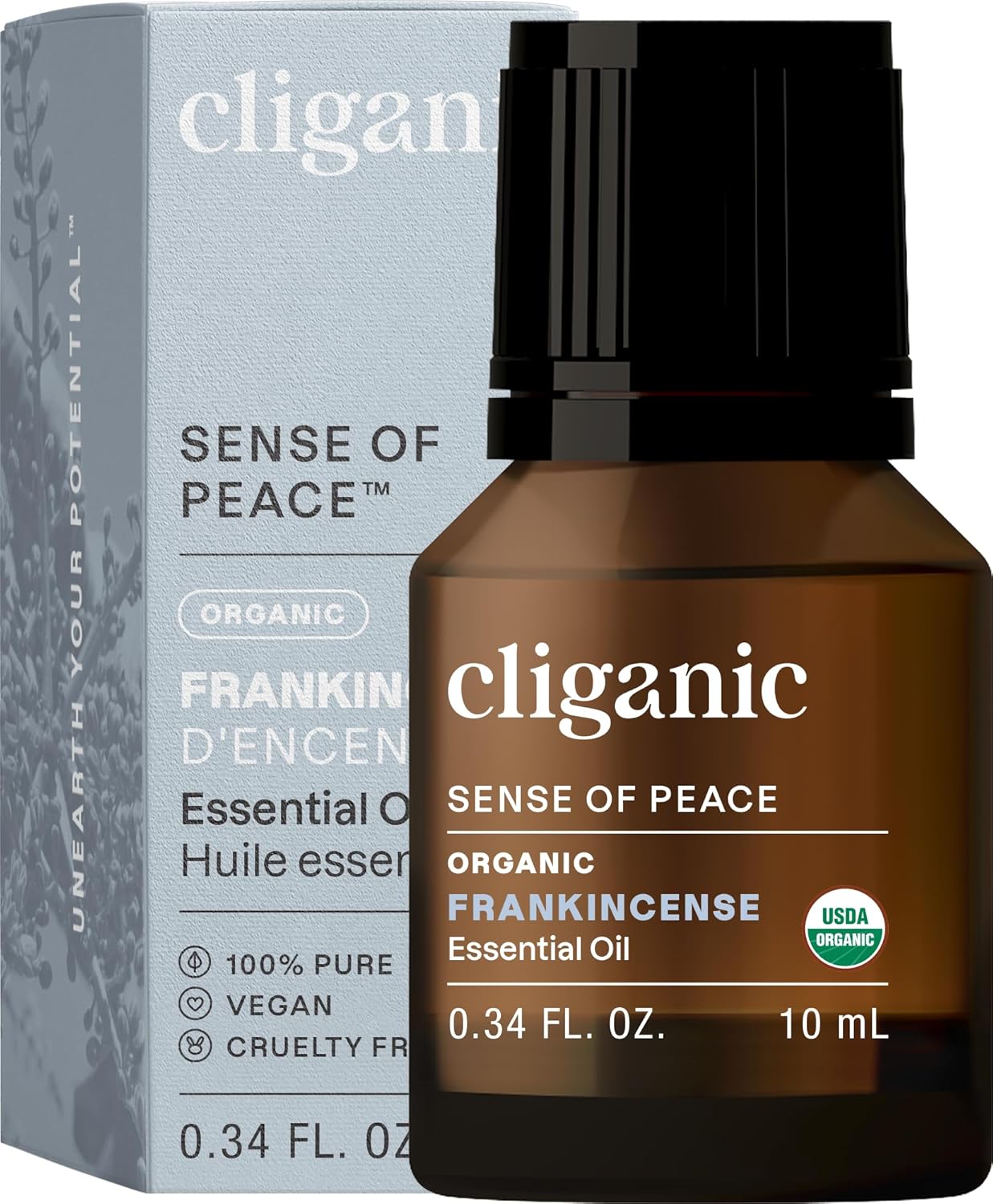 USDA Organic Frankincense Essential Oil, 10ml - 100% Pure Natural Undiluted, Therapeutic Grade for Aromatherapy | Premium Certified Organic | Cliganic 90 Days Warranty