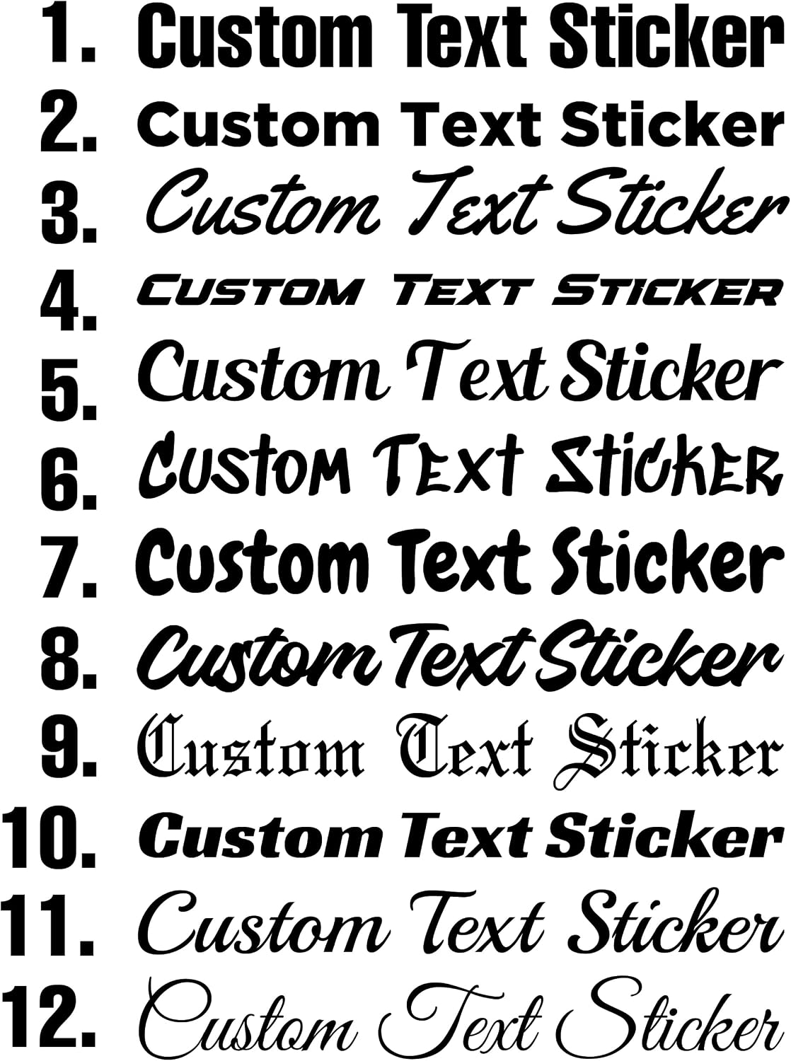 Custom Text Car Van Shop Window Business Sticker Personalised Funny Name Lettering Vinyl Stickers Decals 30 Text Styles 20cm-125cm X2