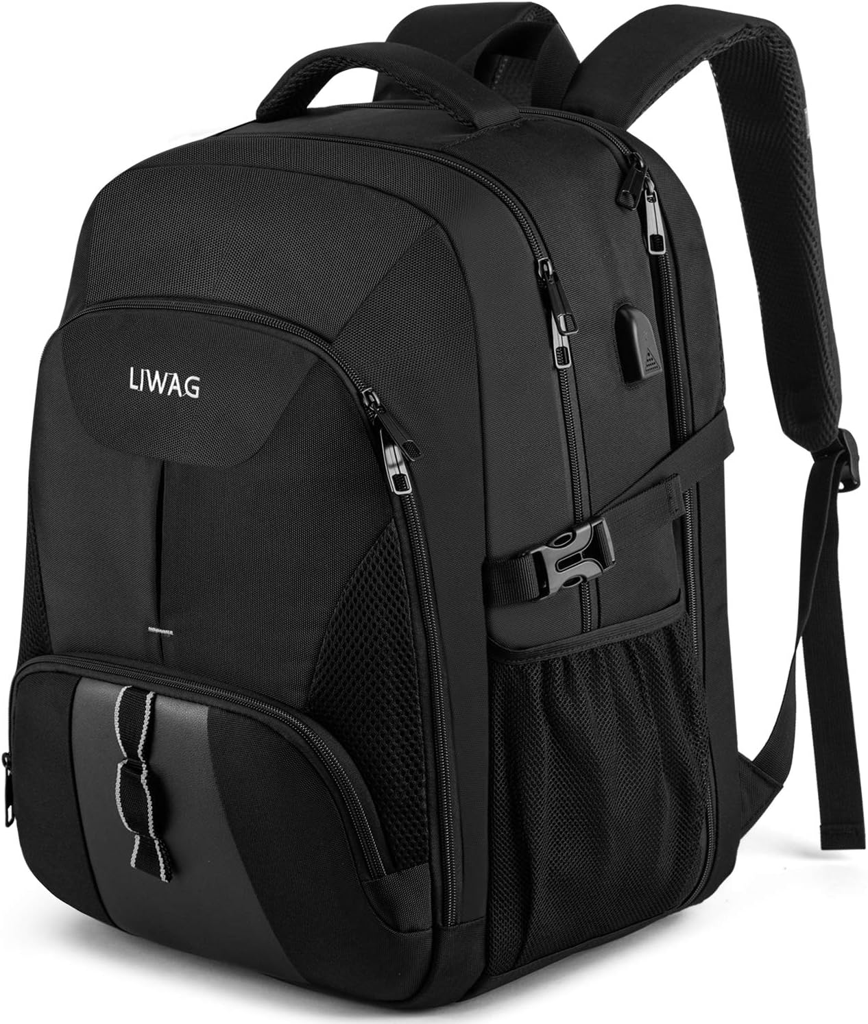 Extra Large 50L Travel Laptop Backpack,Water Resistant Work Backpack Bag with USB Charging Port,Anti Theft Big Business Backpack,College School Computer Rucksack for Men Women,Fits 17Inch Laptop-Black