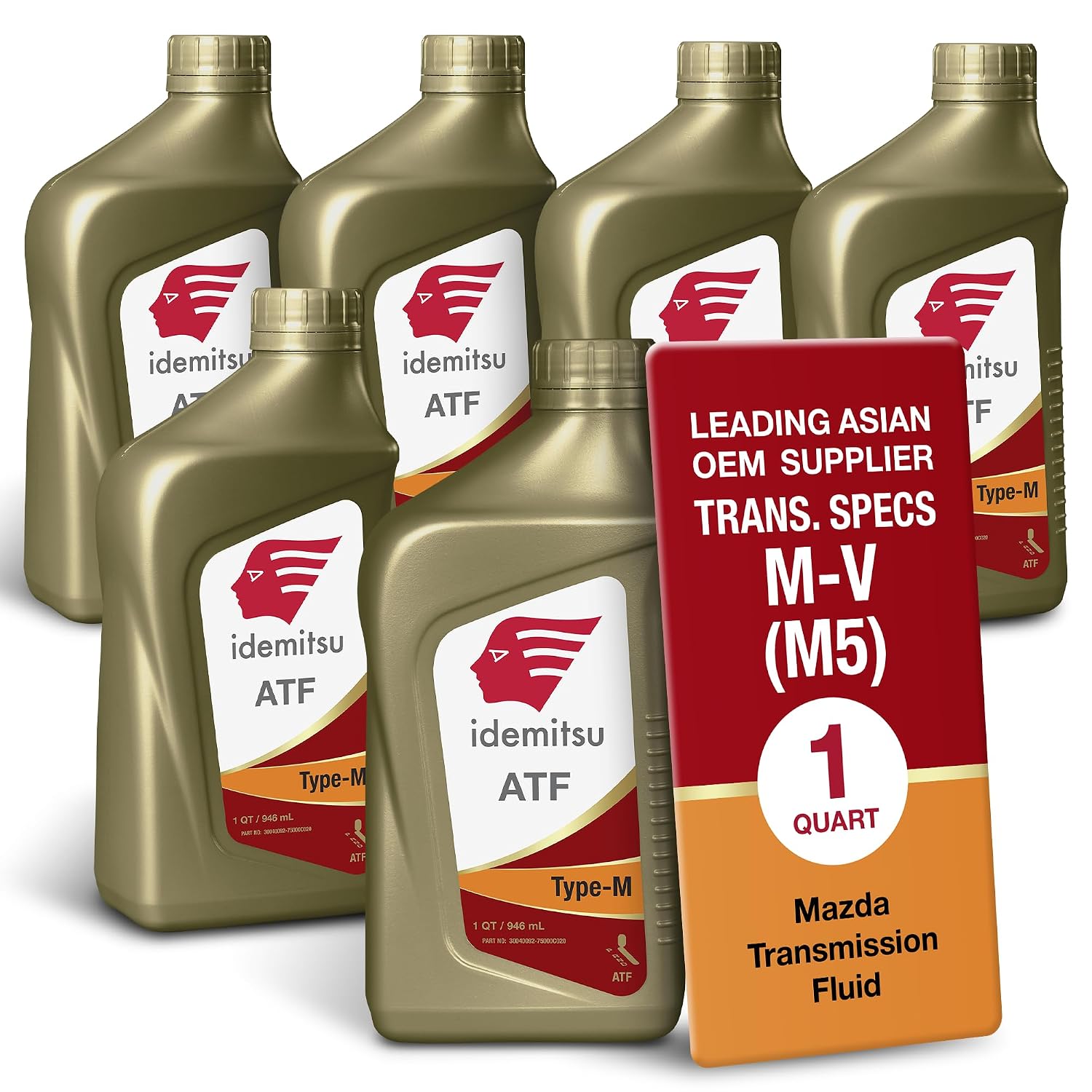 Idemitsu ATF Type M Automatic Transmission Fluid – 1 Quart, Pack of 6 | Compatible with Mazda and Ford | Part Number: 30040092-75000C020 | Superior Wear Protection and Performance